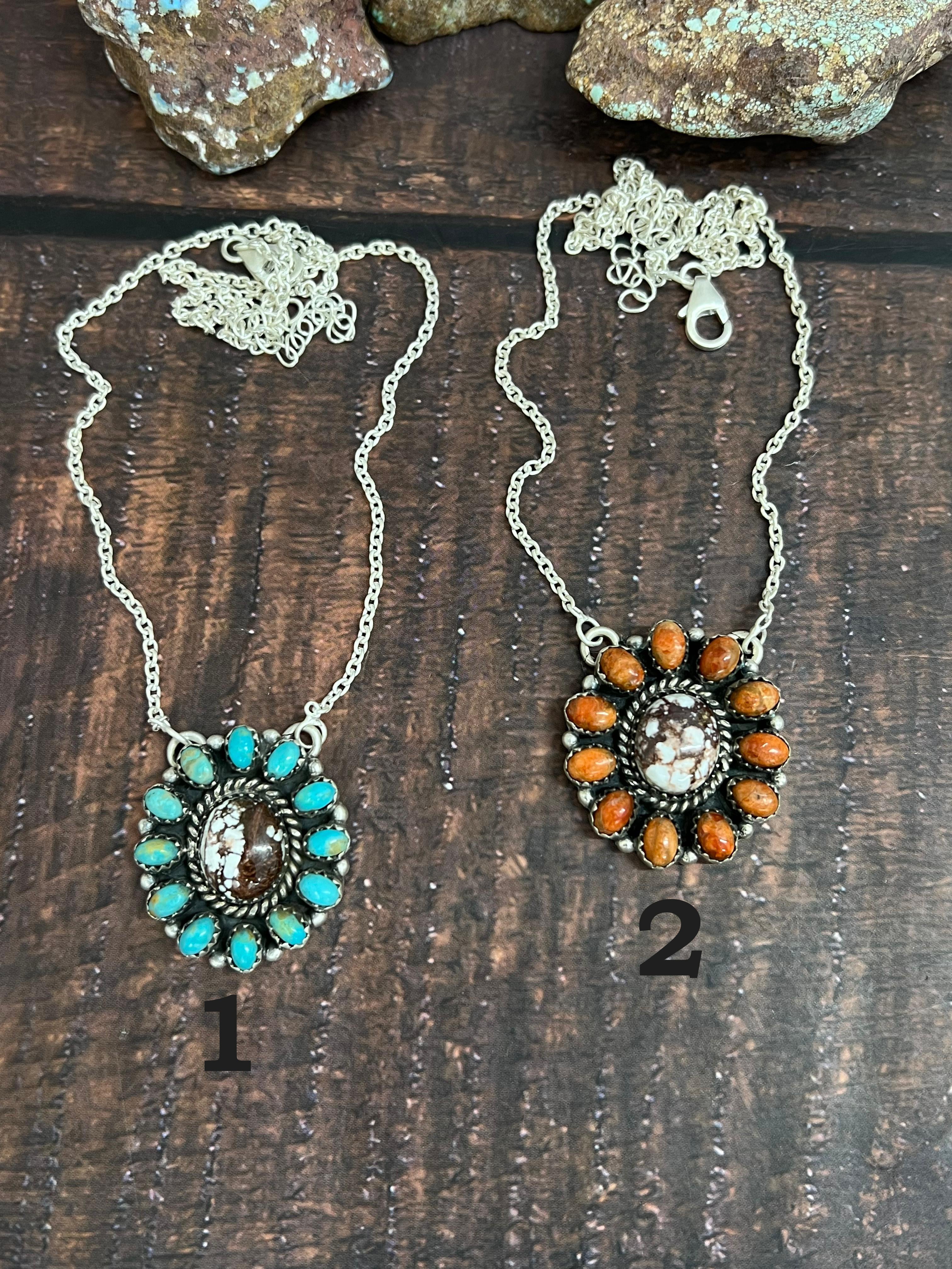 Handmade Sterling Silver Multistone Necklace with Signed Nizhoni