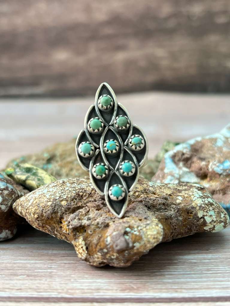 Handmade Sterling Silver Kingman Turquoise Adjustable Ring "Signed Nizhoni"