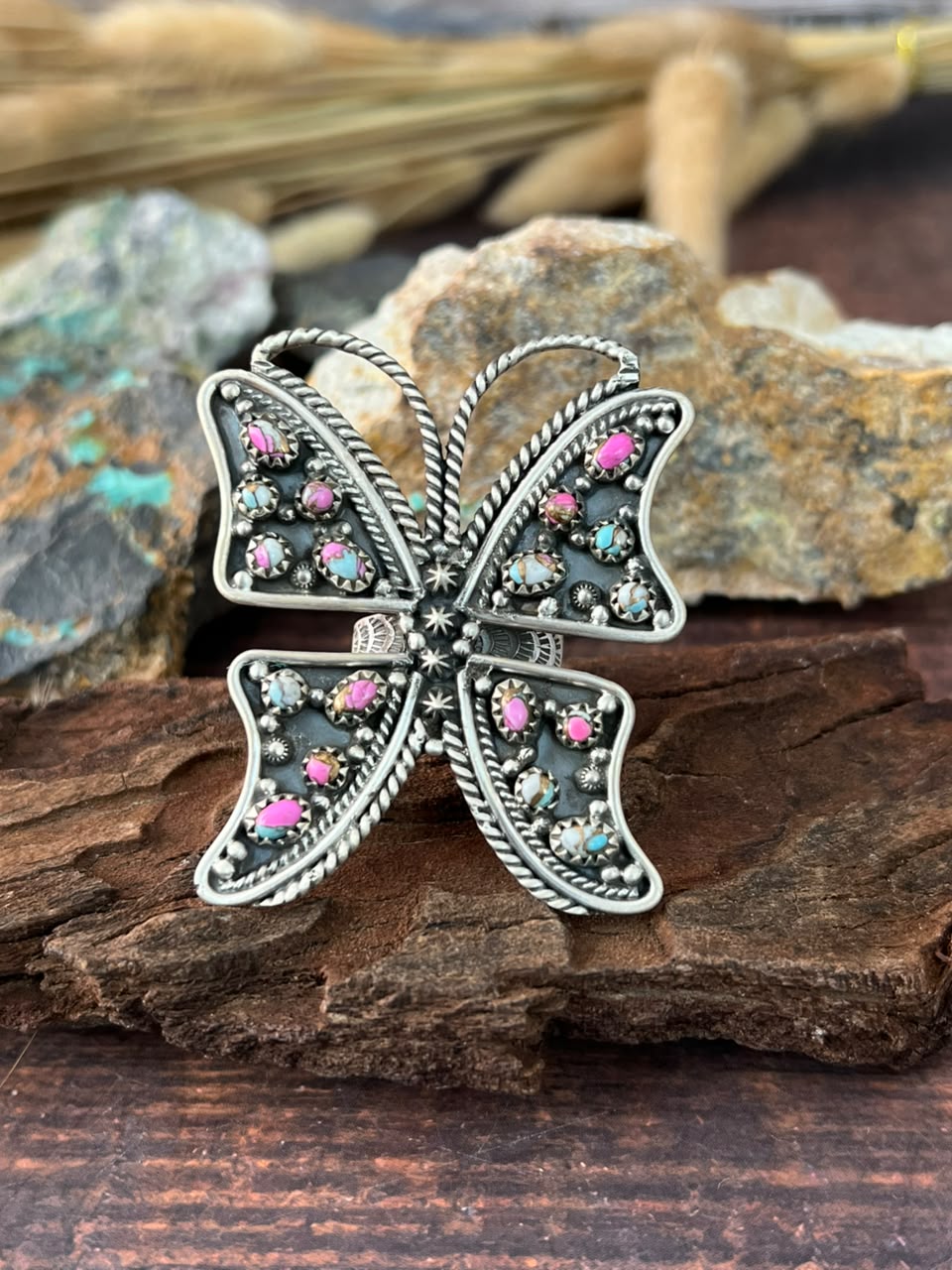 Handmade Sterling Silver Cotton Candy Butterfly Adjustable Ring Signed Nizhoni
