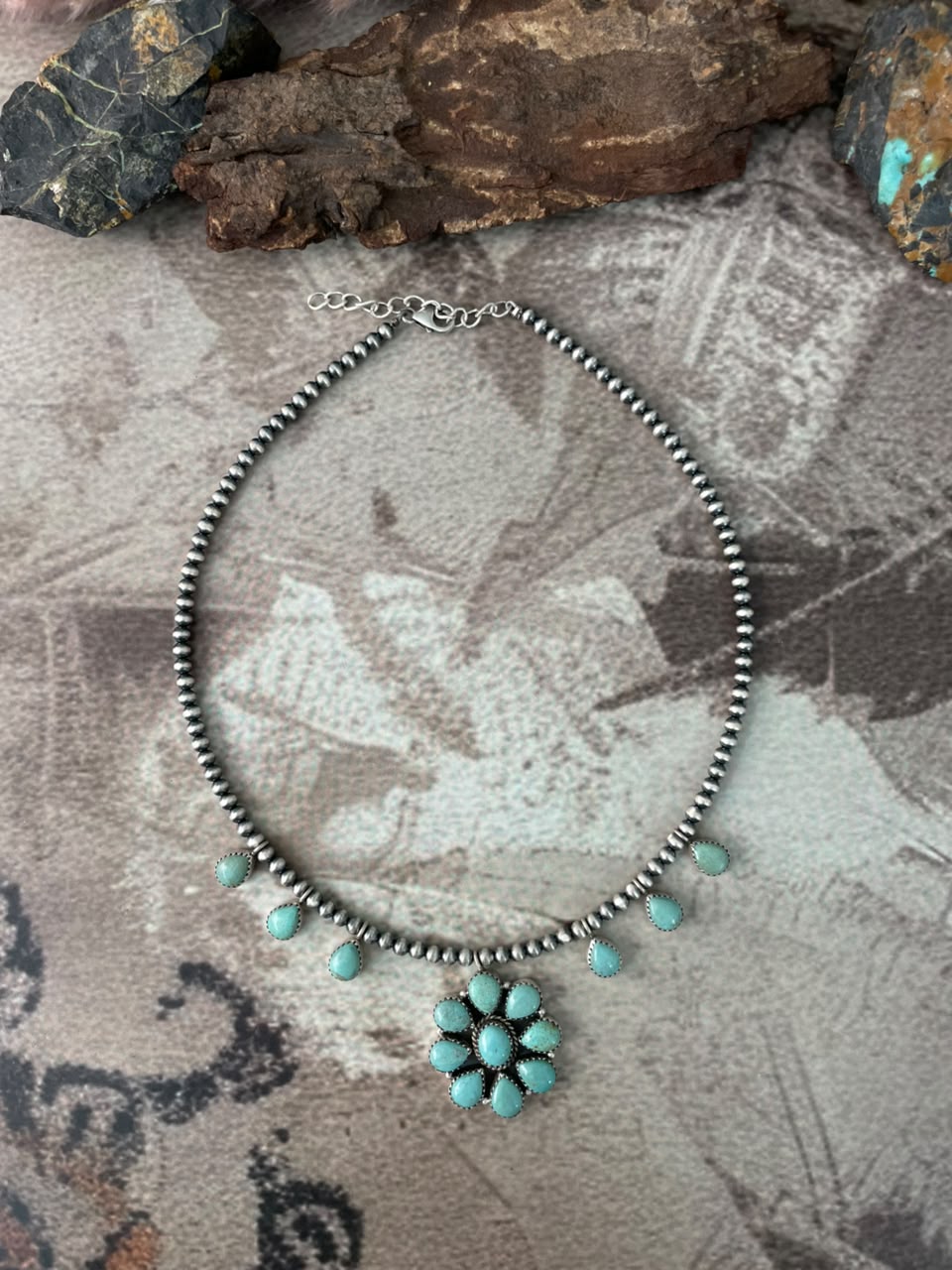 Handmade Sterling Silver Number 8 Turquoise Collection: Beaded Necklace Signed Nizhoni