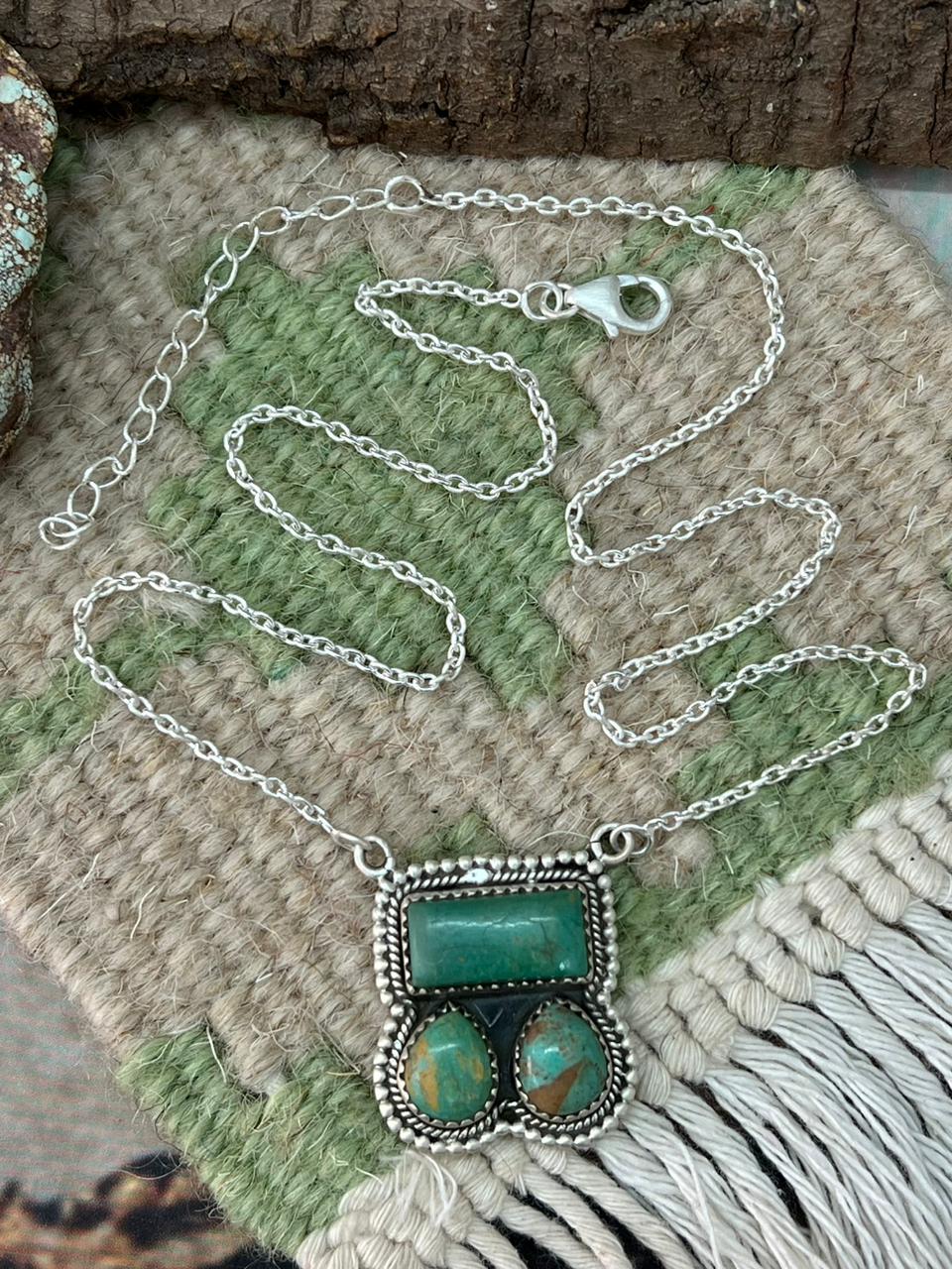 Handmade Sterling Silver Old Stock Royston Turquoise Necklace "Signed Nizhoni"