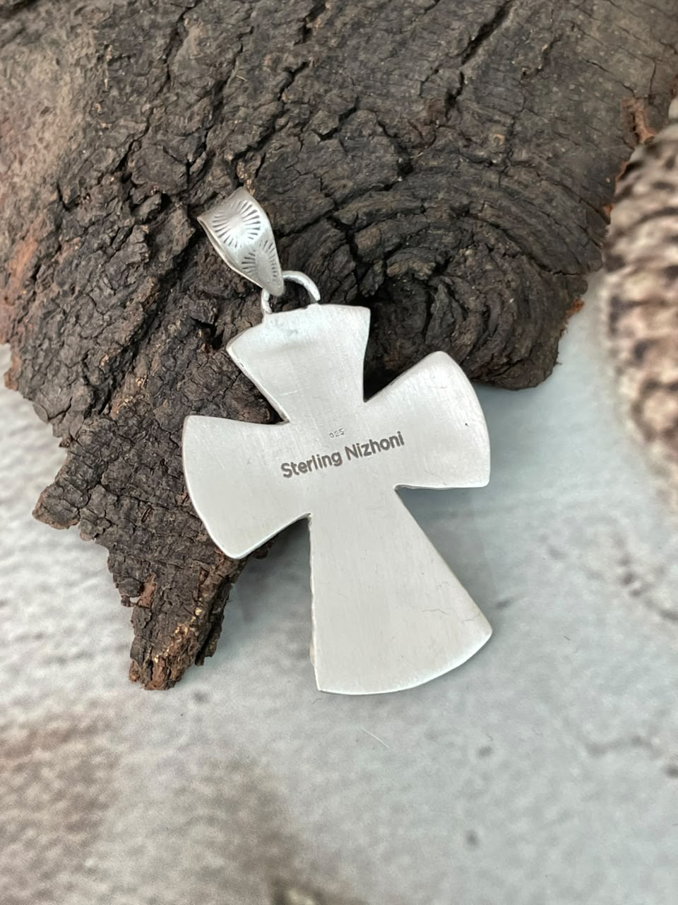 Handmade Sterling Silver Kingman Turquoise Cross Pendant Signed Nizhoni (4)