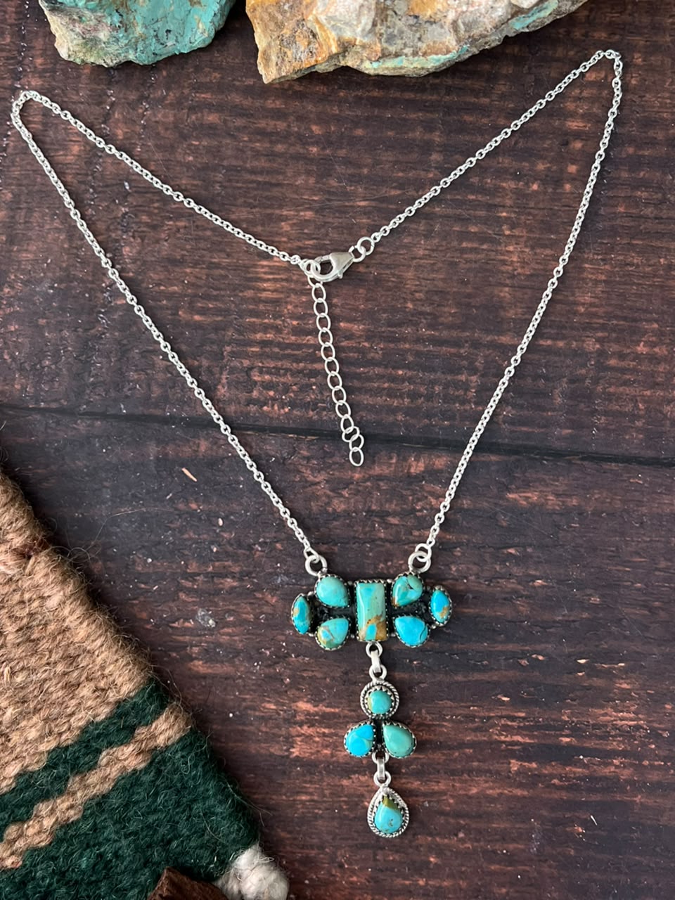 Handmade Sterling Silver Kingman Turquoise Necklace Signed Nizhoni