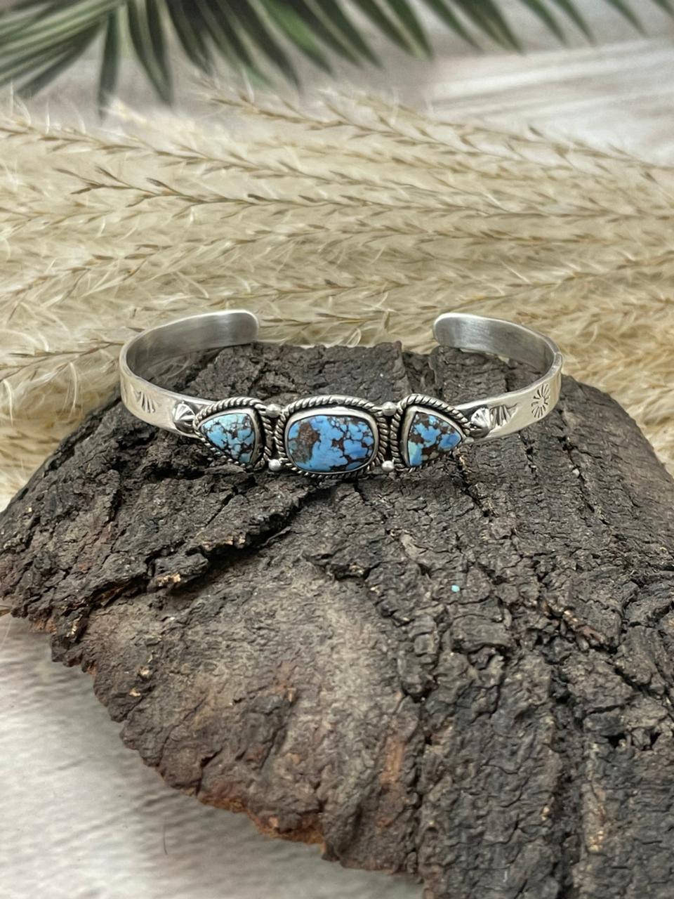 Handmade Sterling Silver Golden Hills Turquoise Bracelet "Signed Nizhoni"