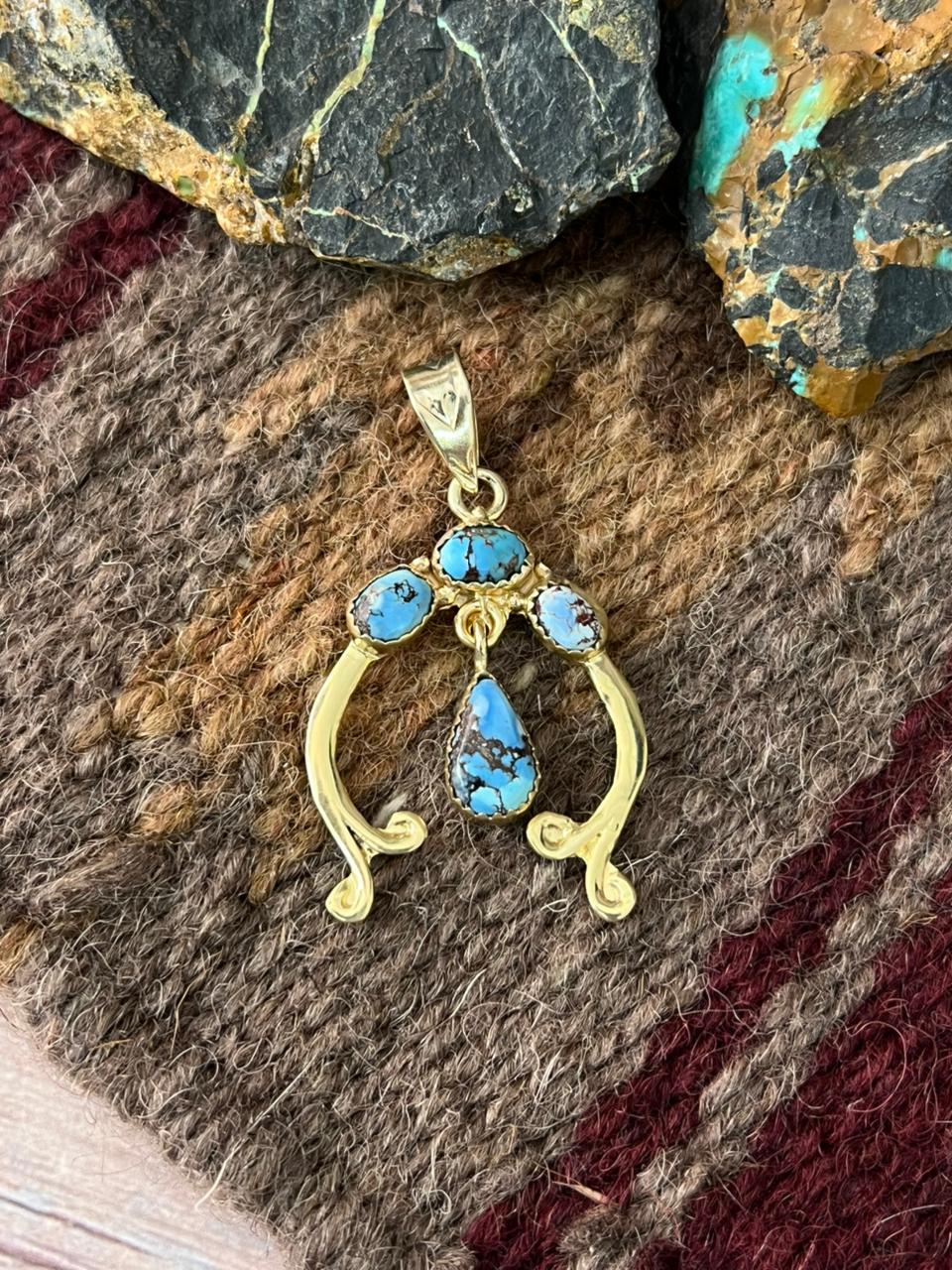 “The Golden Collection” Handmade Gold-Palted Golden Hills Turquoise Pendant