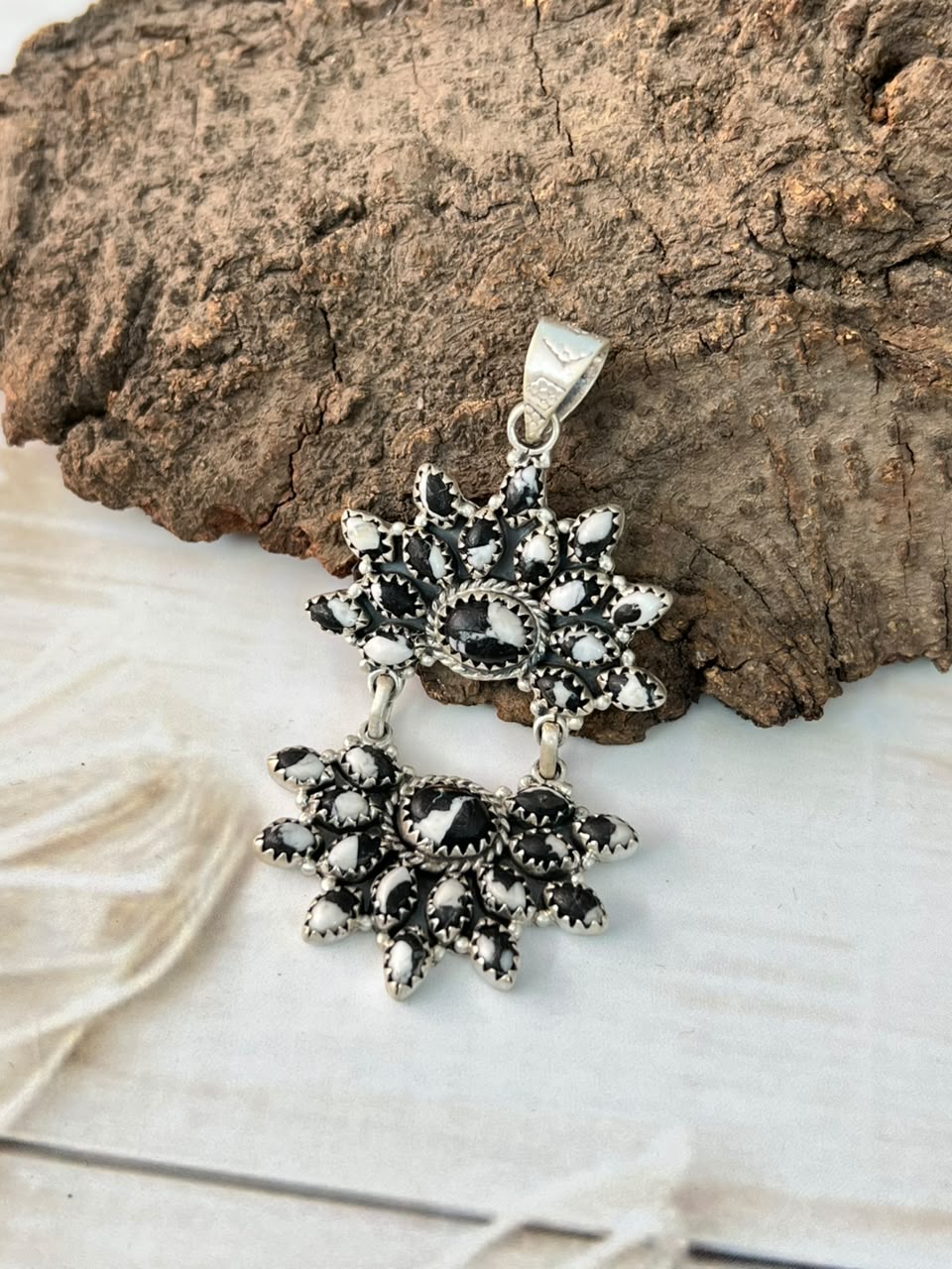 Handmade Sterling Silver White Buffalo Pendant Signed Nizhoni