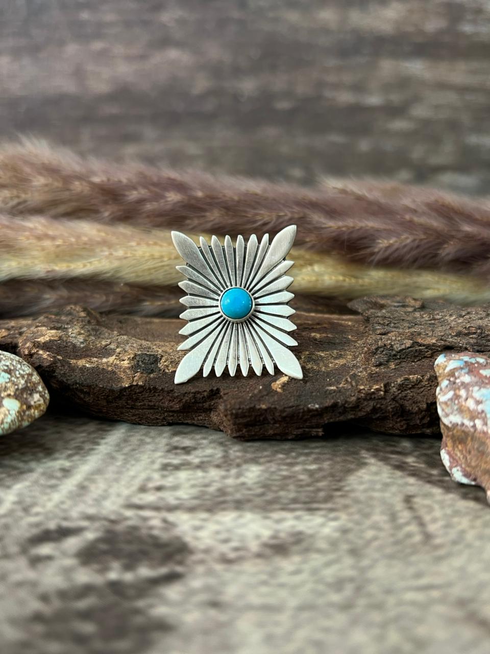 Handmade Sterling Silver Kingman Turquoise Adjustable Ring "Signed Nizhoni"