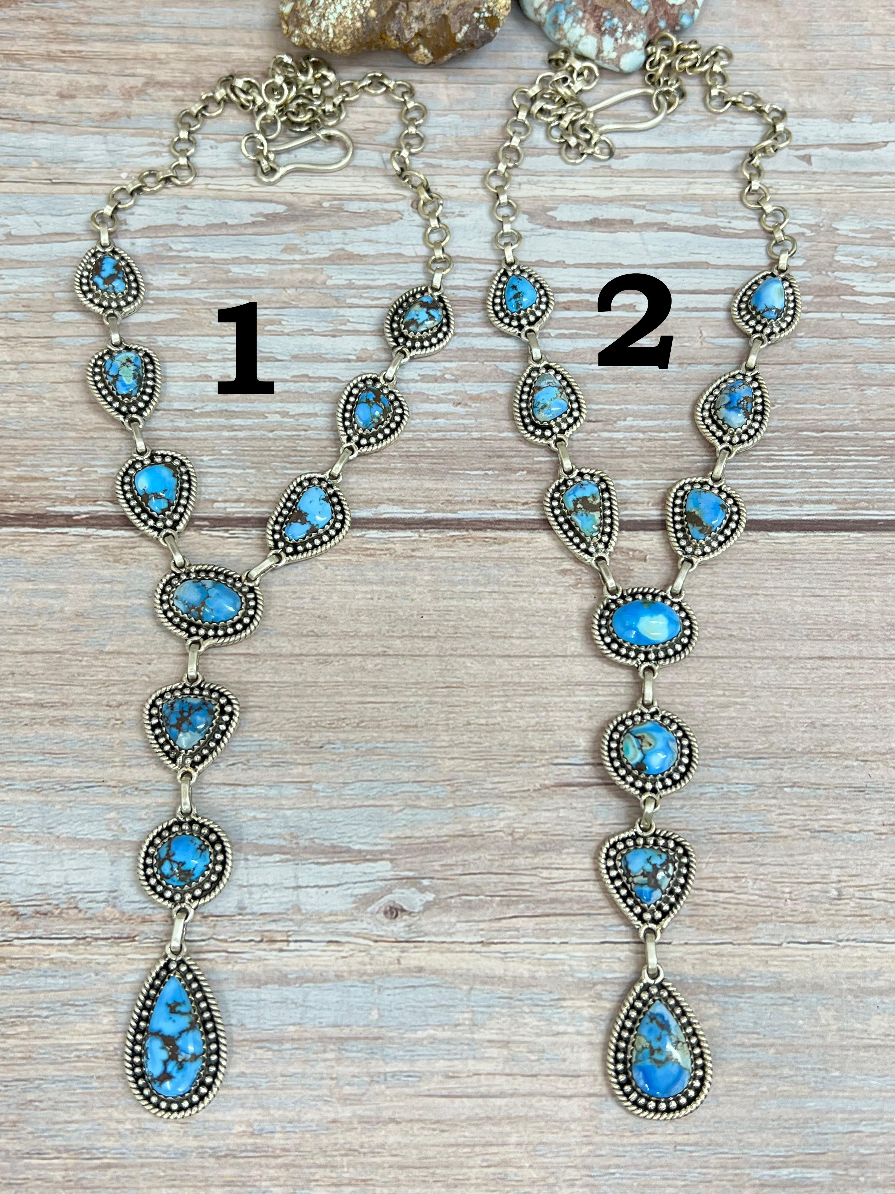 Handmade Sterling Silver Golden Hills Turquoise Necklace with Signed Nizhoni