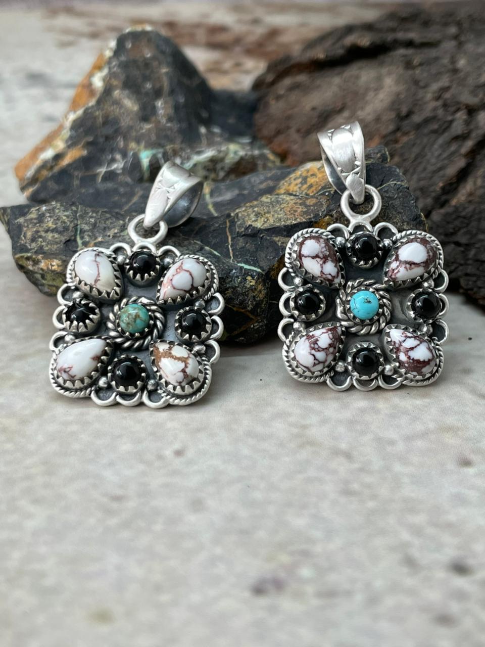 Handmade Sterling Silver Multi Stone Pendant "Signed Nizhoni"