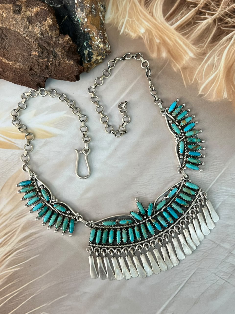 Handmade Sterling Silver Kingman Turquoise Necklace Signed Nizhoni