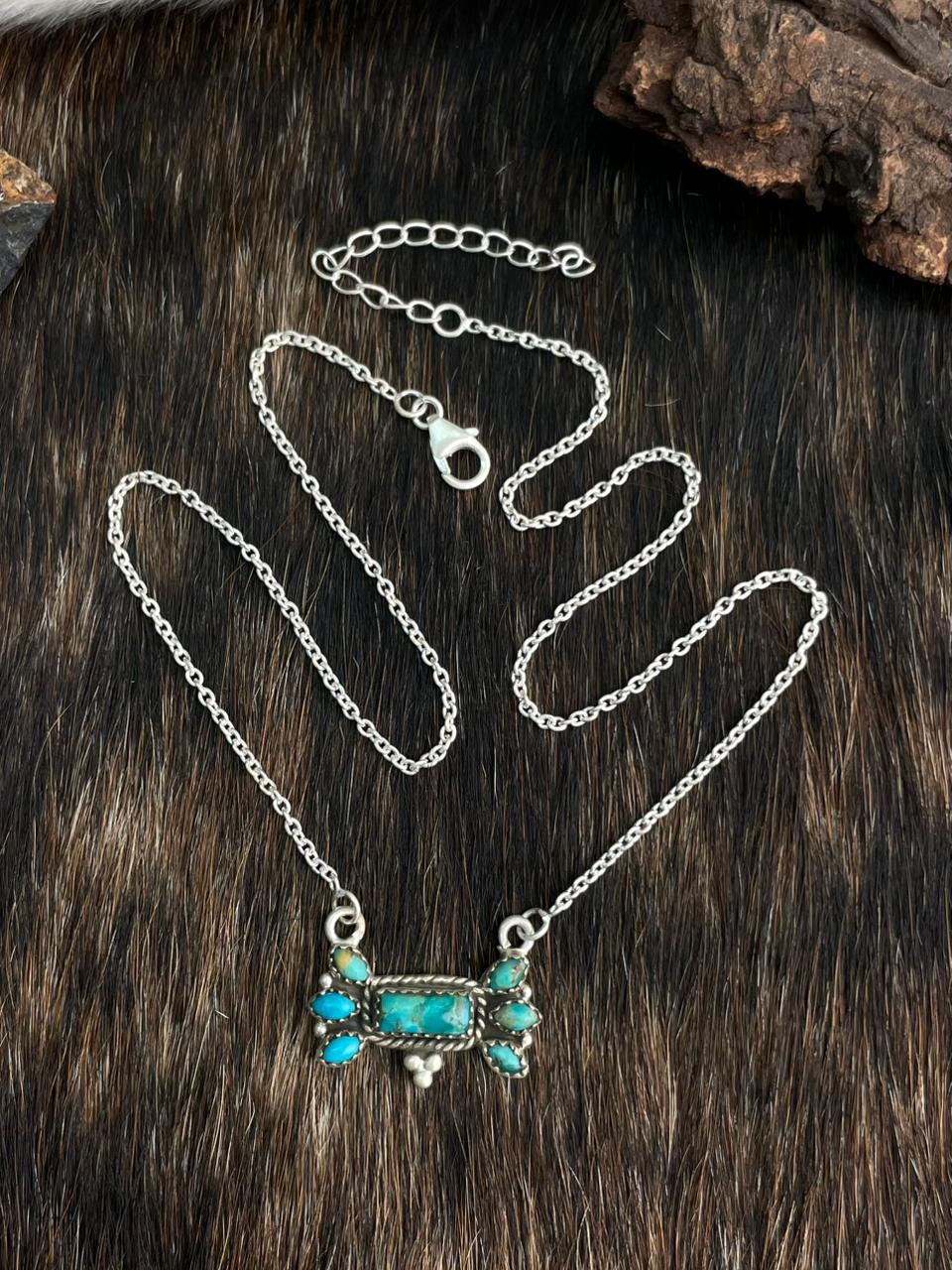 Handmade Sterling Silver Kingman Turquoise Necklace "Signed Nizhoni"