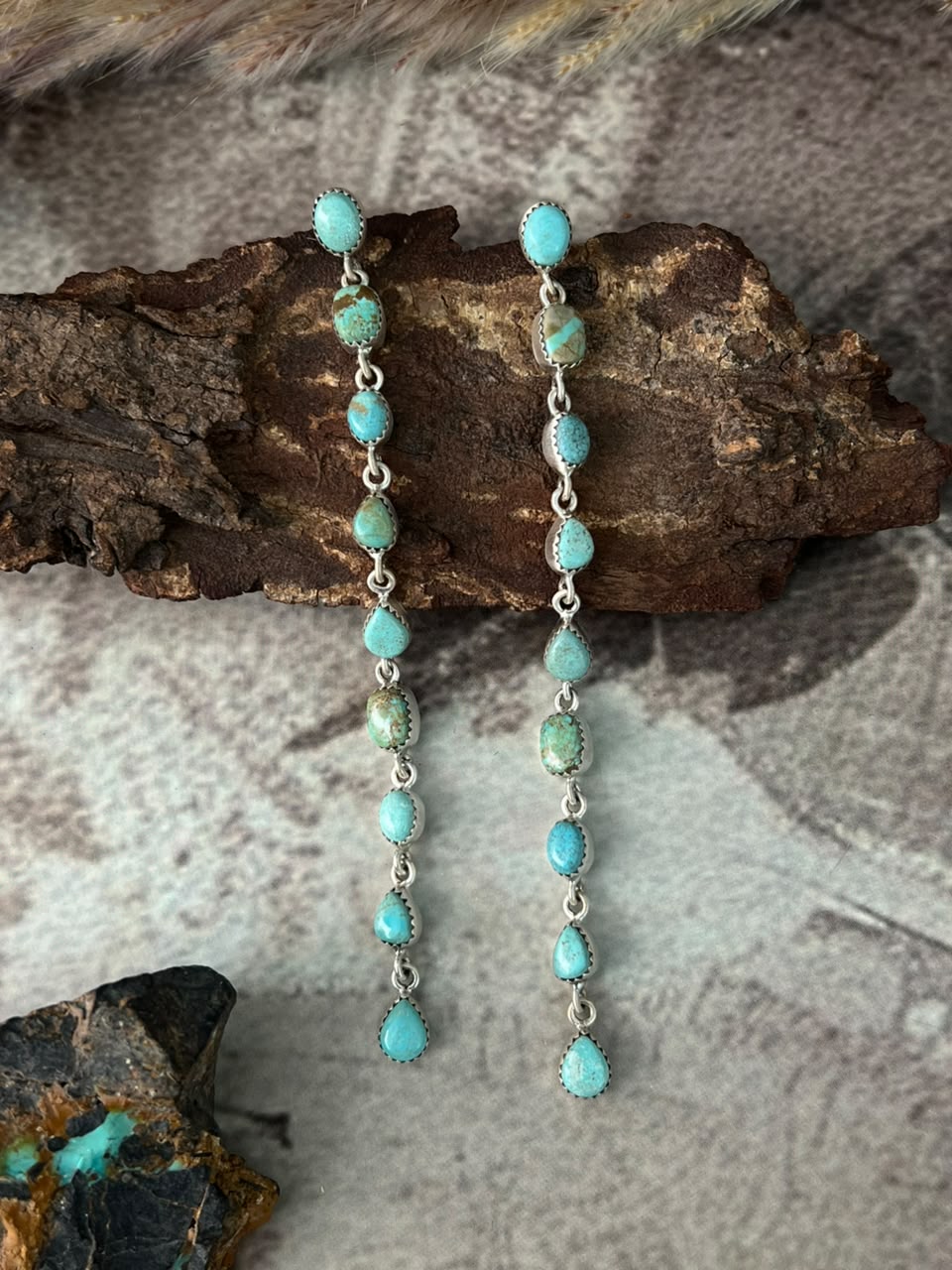 Handmade Sterling Silver Number 8 Turquoise Collection: Post Dangle Earrings Signed Nizhoni