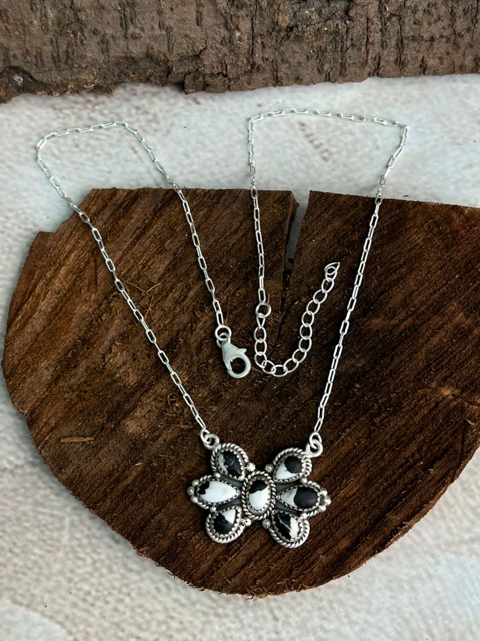 Handmade Sterling Silver White Buffalo Necklace "Signed Nizhoni"