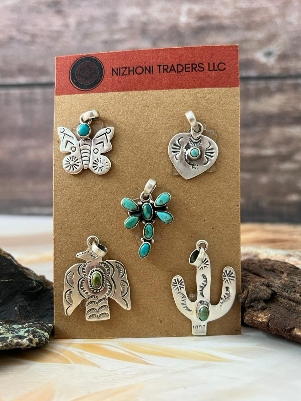 Handmade Sterling Silver Kingman Turquoise Pendant Card