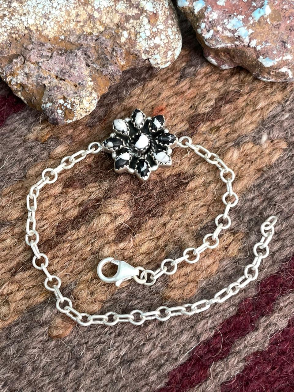 Handmade Sterling Silver White Buffalo Chain Bracelet "Signed Nizhoni"