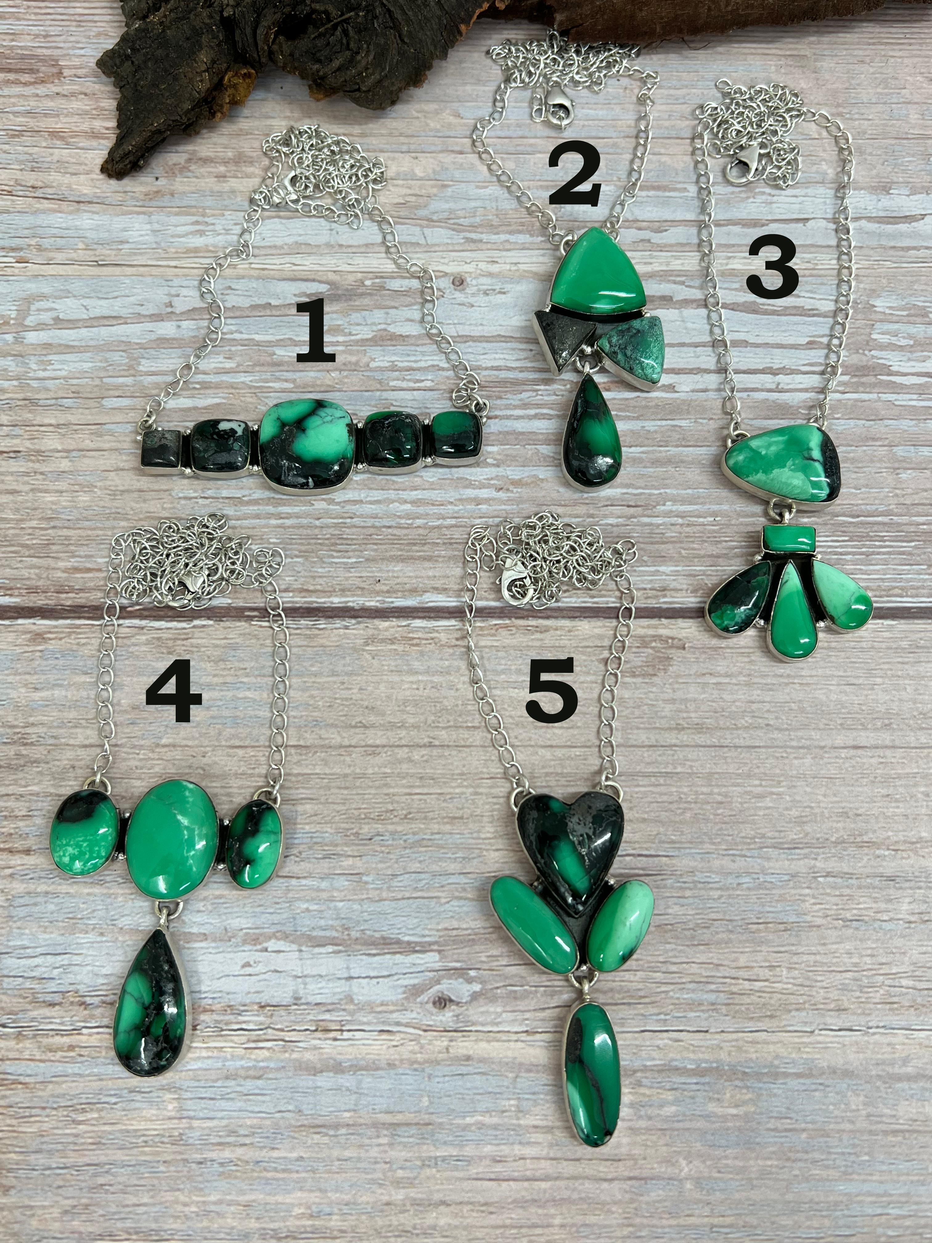 Handmade Sterling Silver Emerald Rose Necklace with Signed Nizhoni