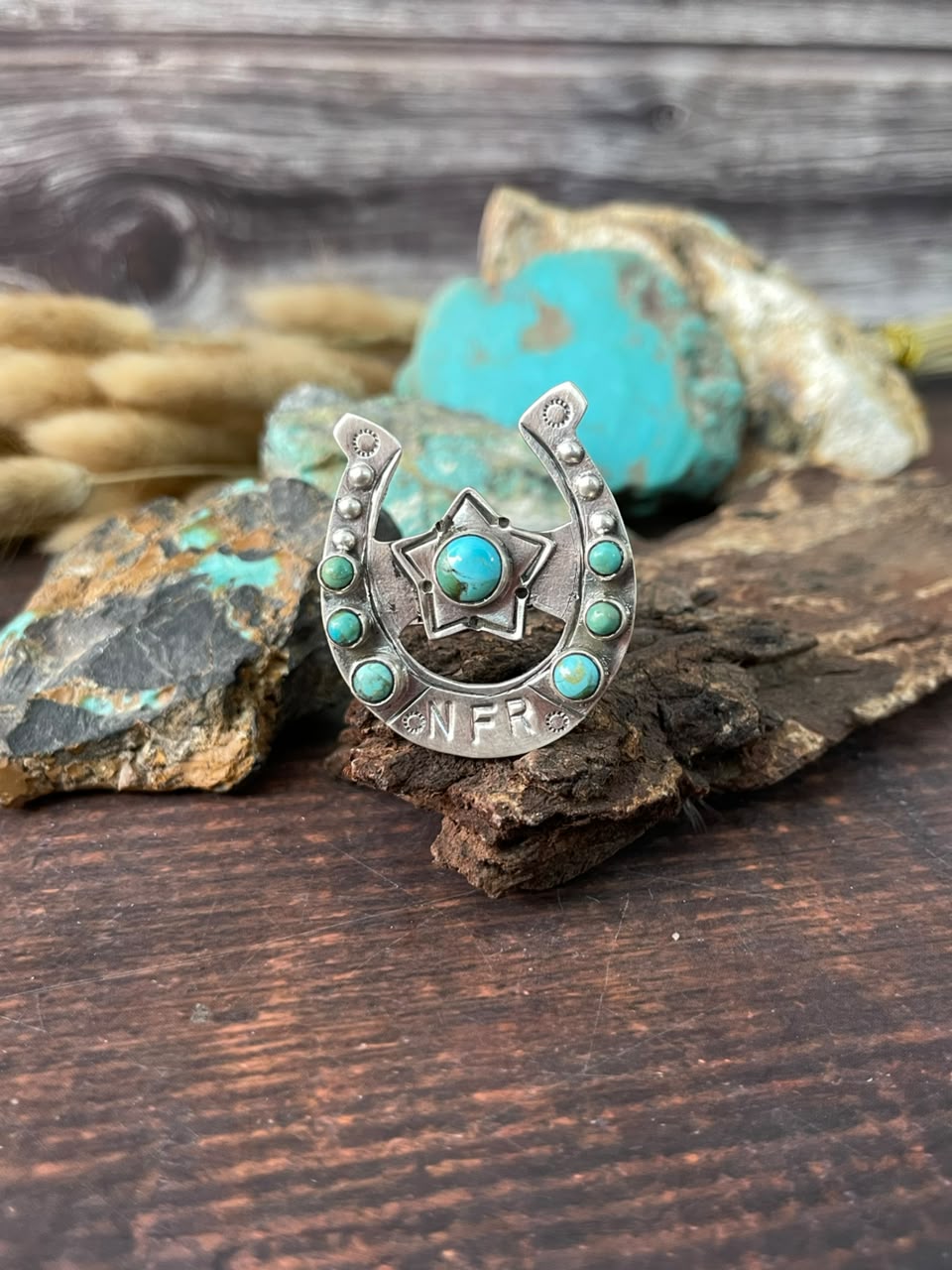 Handmade Sterling Silver Kingman Turquoise NFR Collection: Adjustable Ring Signed Nizhoni