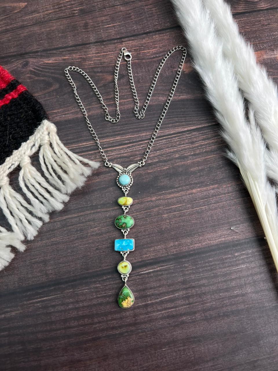 Handmade Sterling Silver Multi Stone Necklace "Signed Nizhoni"