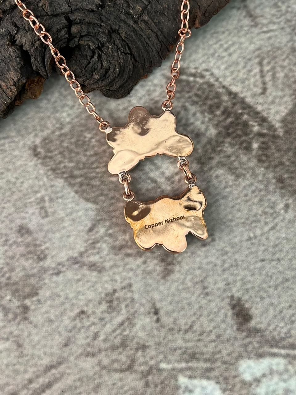 Handmade Palomino Turquoise Copper Collection: Necklace Signed Nizhoni