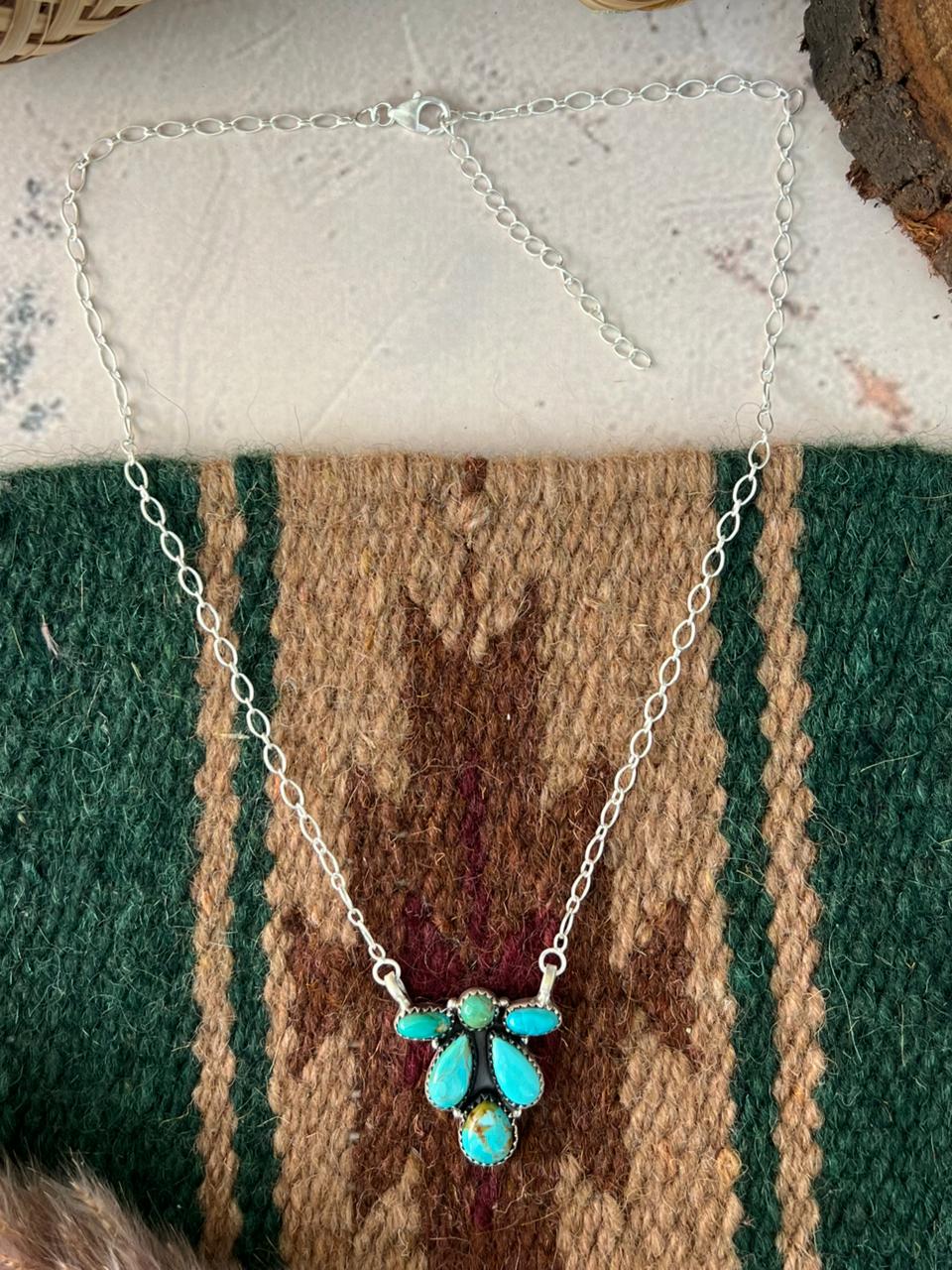 Handmade Sterling Silver Kingman Turquoise Necklace Signed Nizhoni
