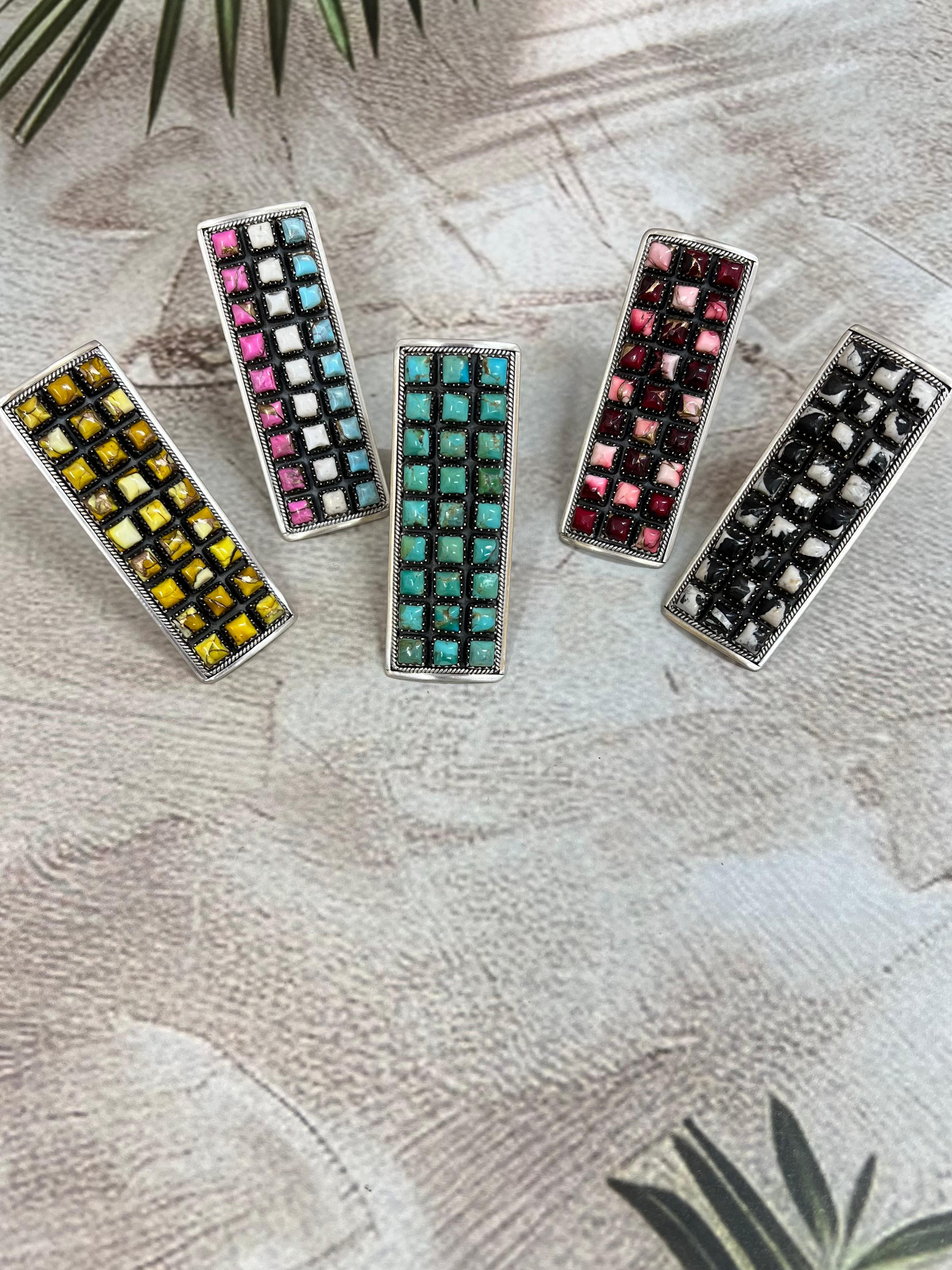 Handmade Sterling Silver Multi Stones Adjustable Ring, Signed Nizhoni (1)