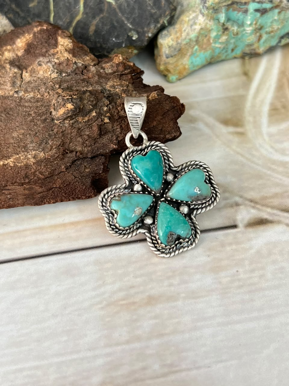 Handmade Sterling Silver Kingman Turquoise Pendant Signed Nizhoni
