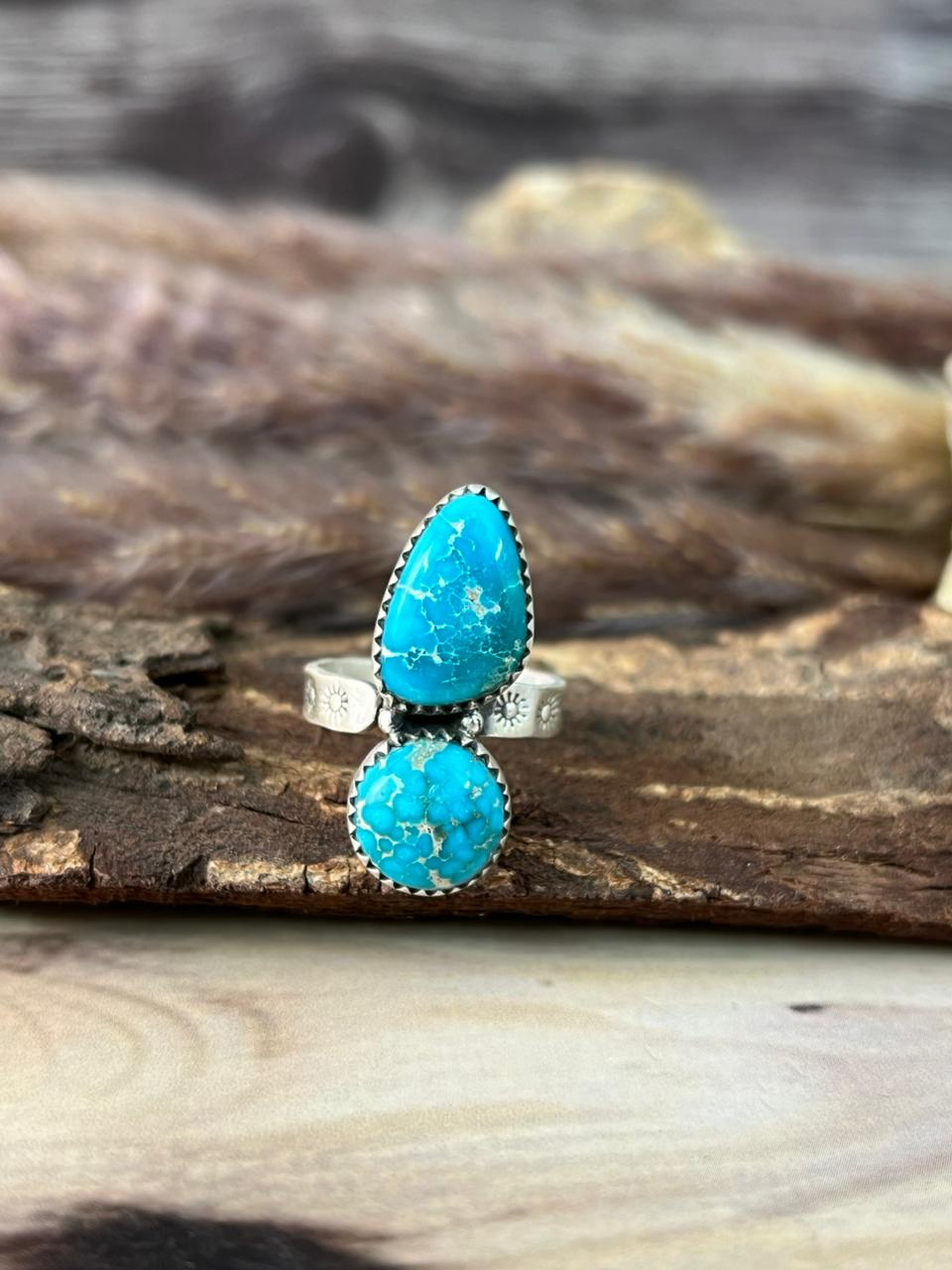 Handmade Sterling Silver Sierra Bella Turquoise Adjustable Ring Signed Nizhoni