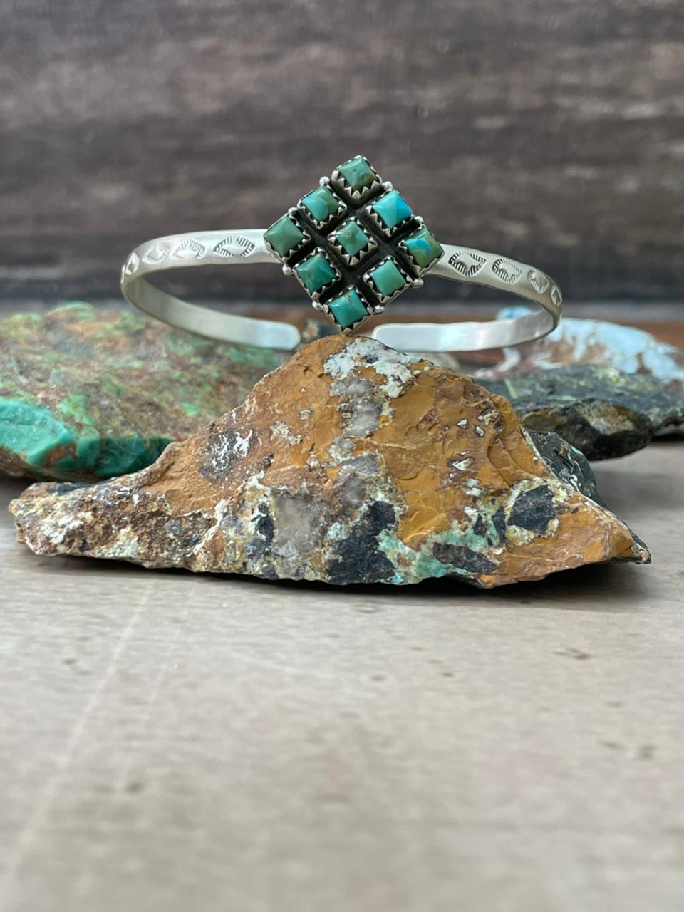 Handmade Sterling Silver Kingman Turquoise Cuff Bracelet "Signed Nizhoni"