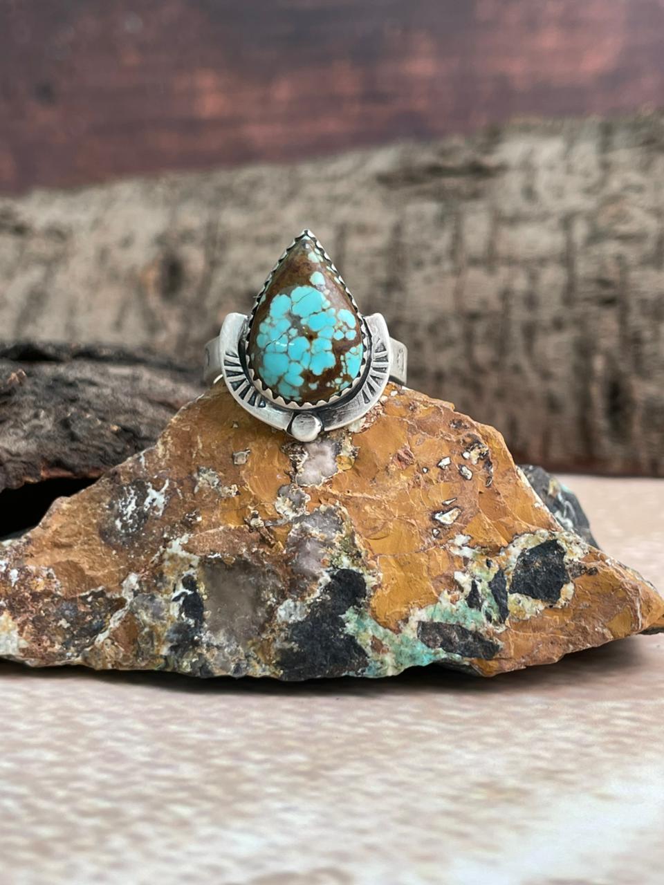 Handmade Sterling Silver Number 8 Turquoise Adjustable Ring "Signed Nizhoni"
