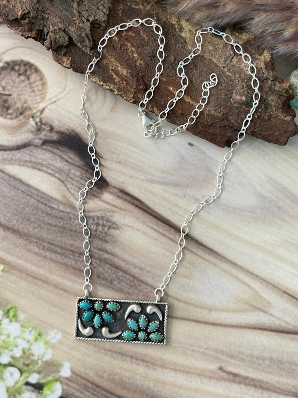 Handmade Sterling Silver Kingman Turquoise Necklace Signed Nizhoni