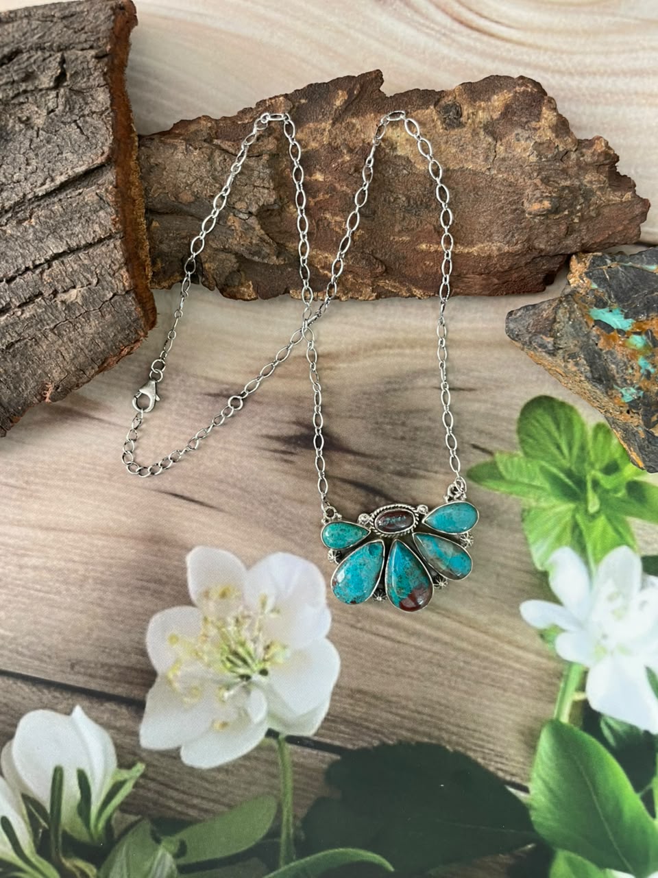 Handmade Sterling Silver Gem Silica Collection: Necklace Signed Nizhoni
