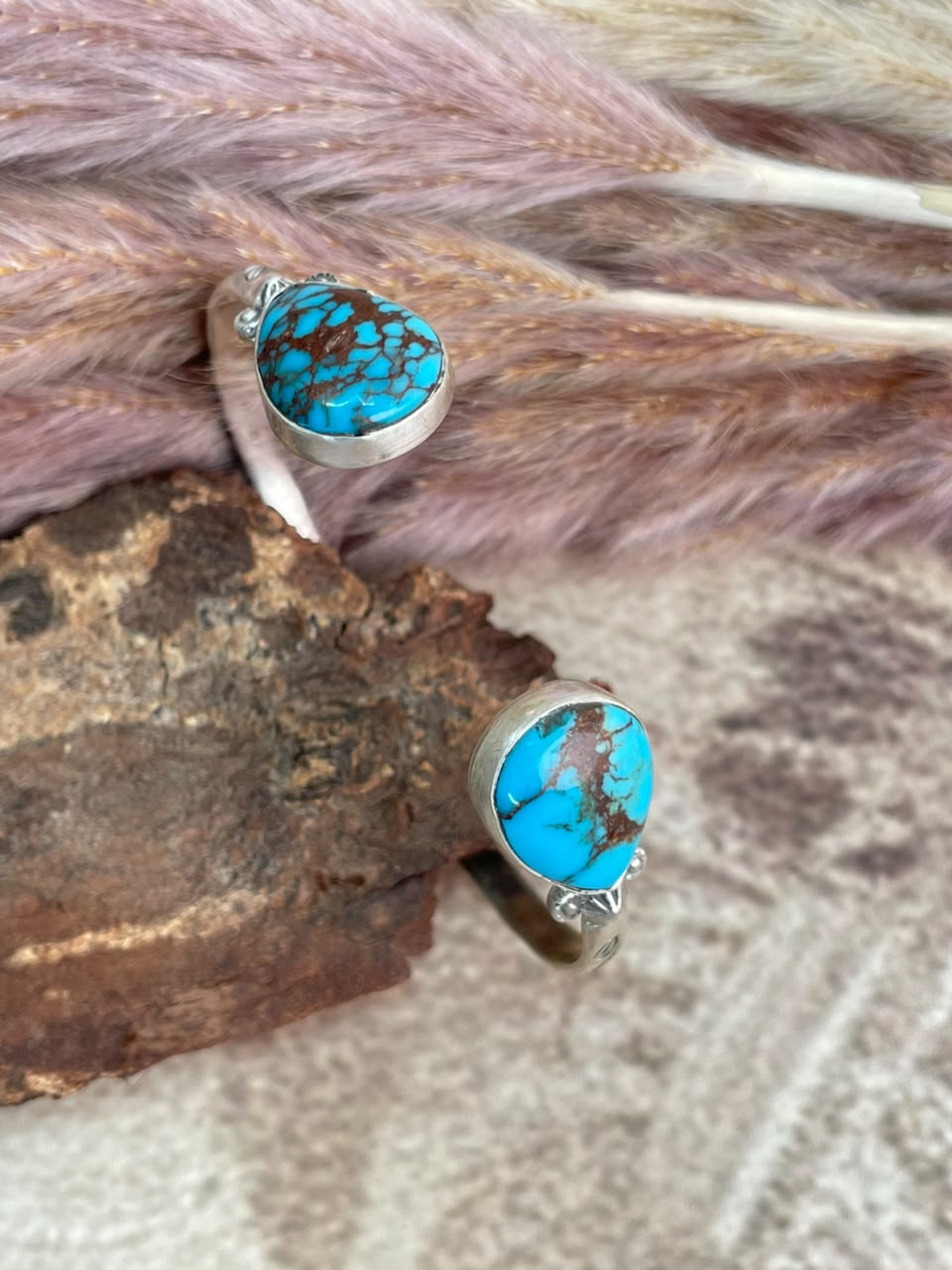 Handmade Sterling Silver Egyptian Turquoise Collection: Cuff Bracelet Signed Nizhoni