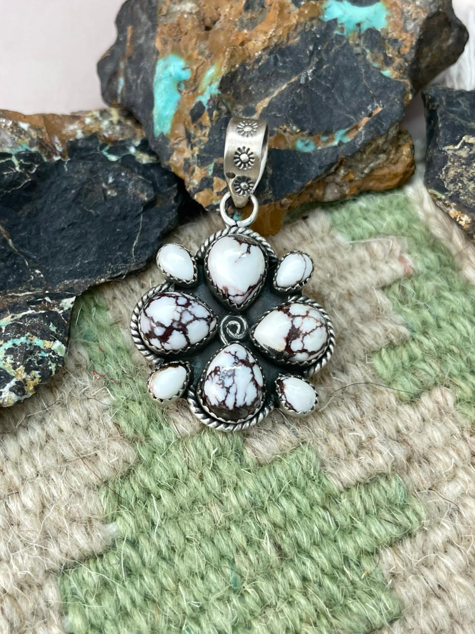 Handmade Sterling Silver Wildhorse Magnesite Pendant "Signed Nizhoni"