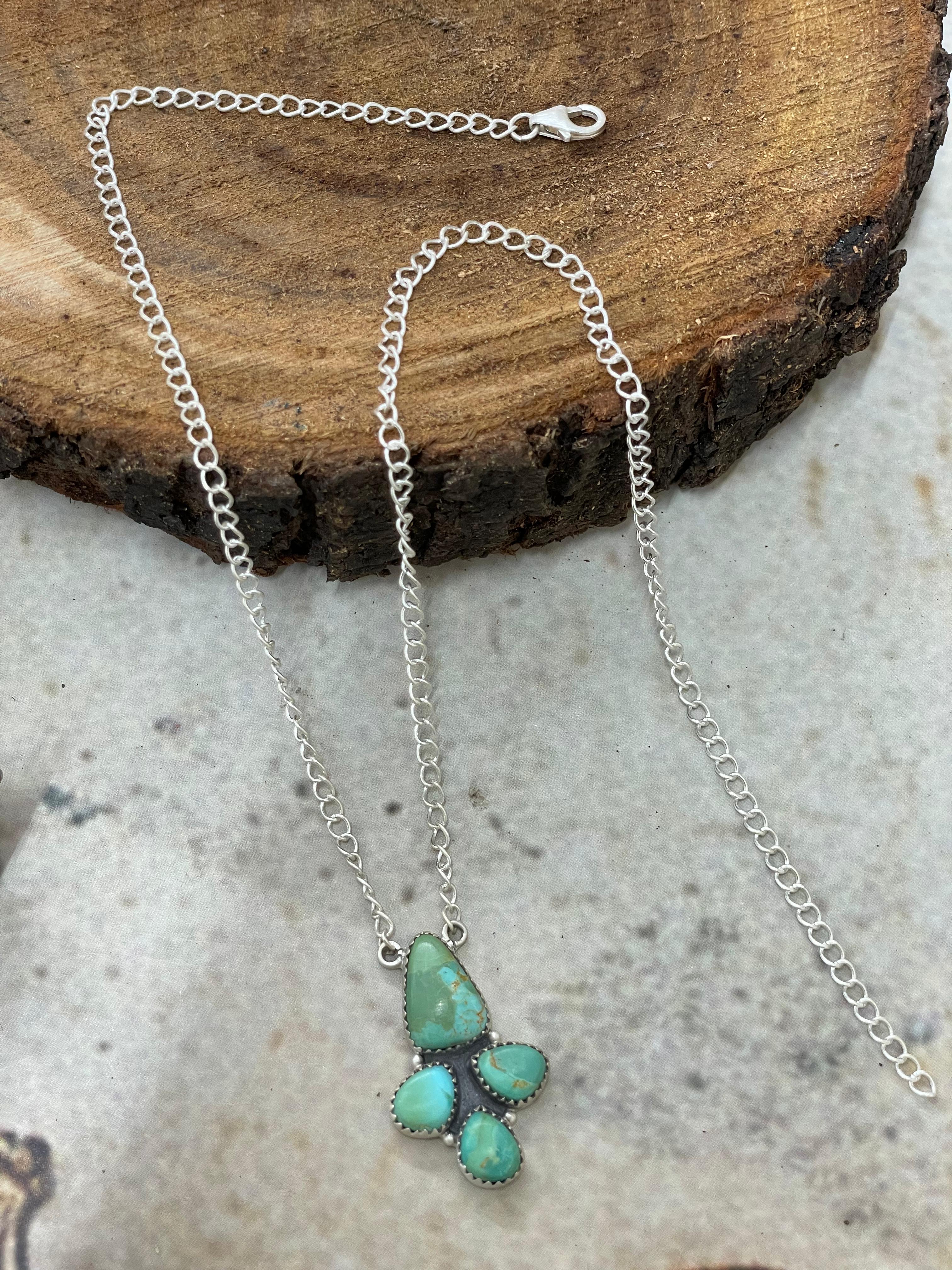 Handmade Sterling Silver Kingman Turquoise Necklace with Signed Nizhoni