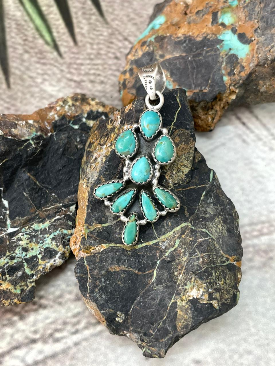 Handmade Sterling Silver Kingman Turquoise Pendant "Signed Nizhoni"