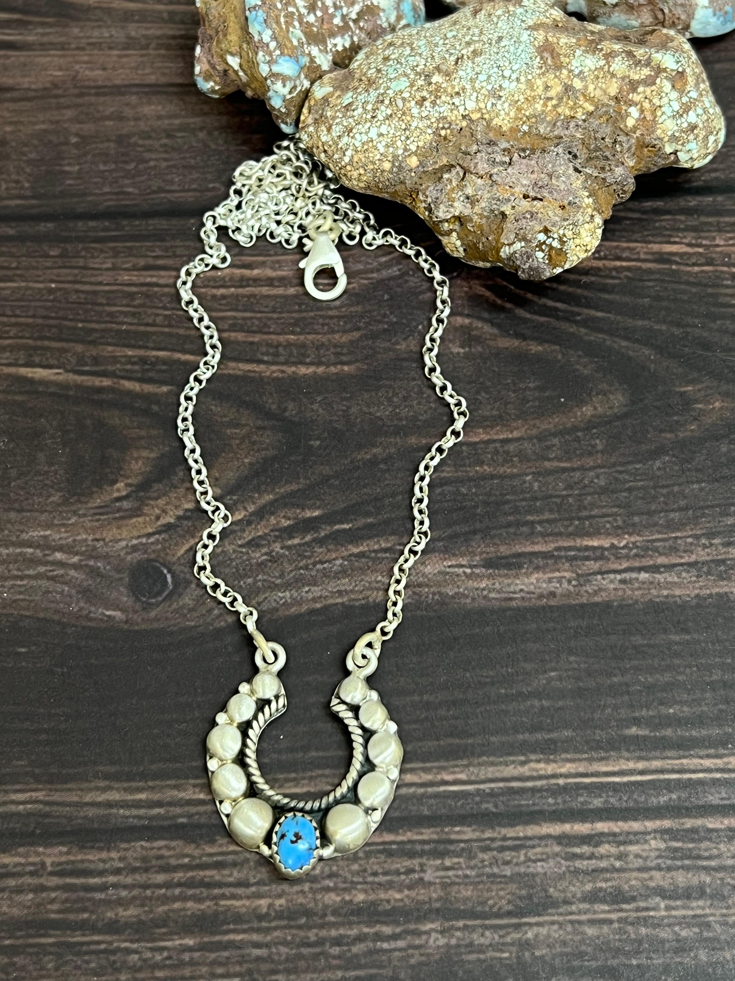 "Ball Collection" Handmade Sterling Silver Golden Hills Turquoise Necklace with Signed Nizhoni