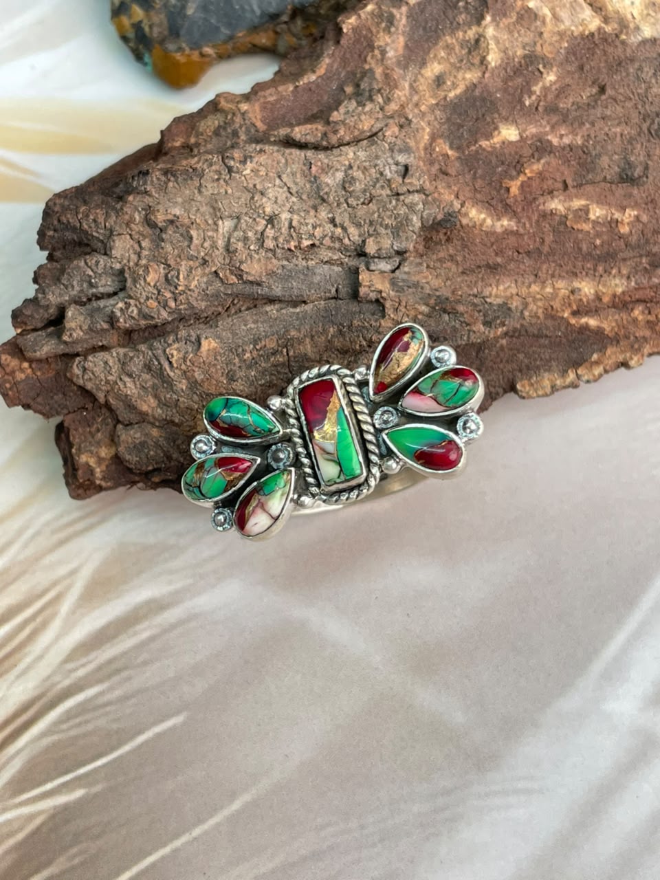 Handmade Sterling Silver Christmas Dahlia Collection: Adjustable Ring Signed Nizhoni