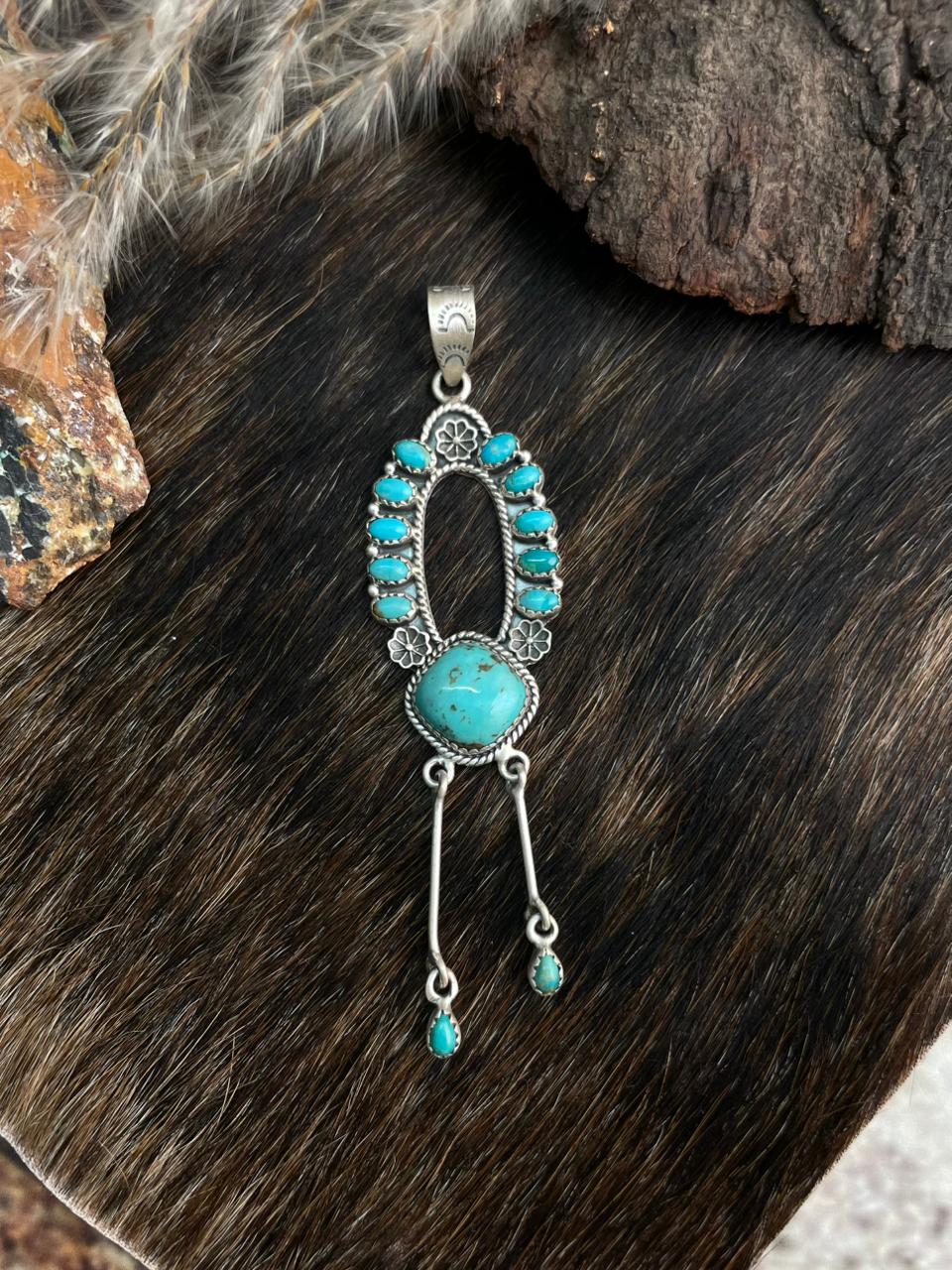 Handmade Sterling Silver Santa Maria with Kingman Pendant "Signed Nizhoni"