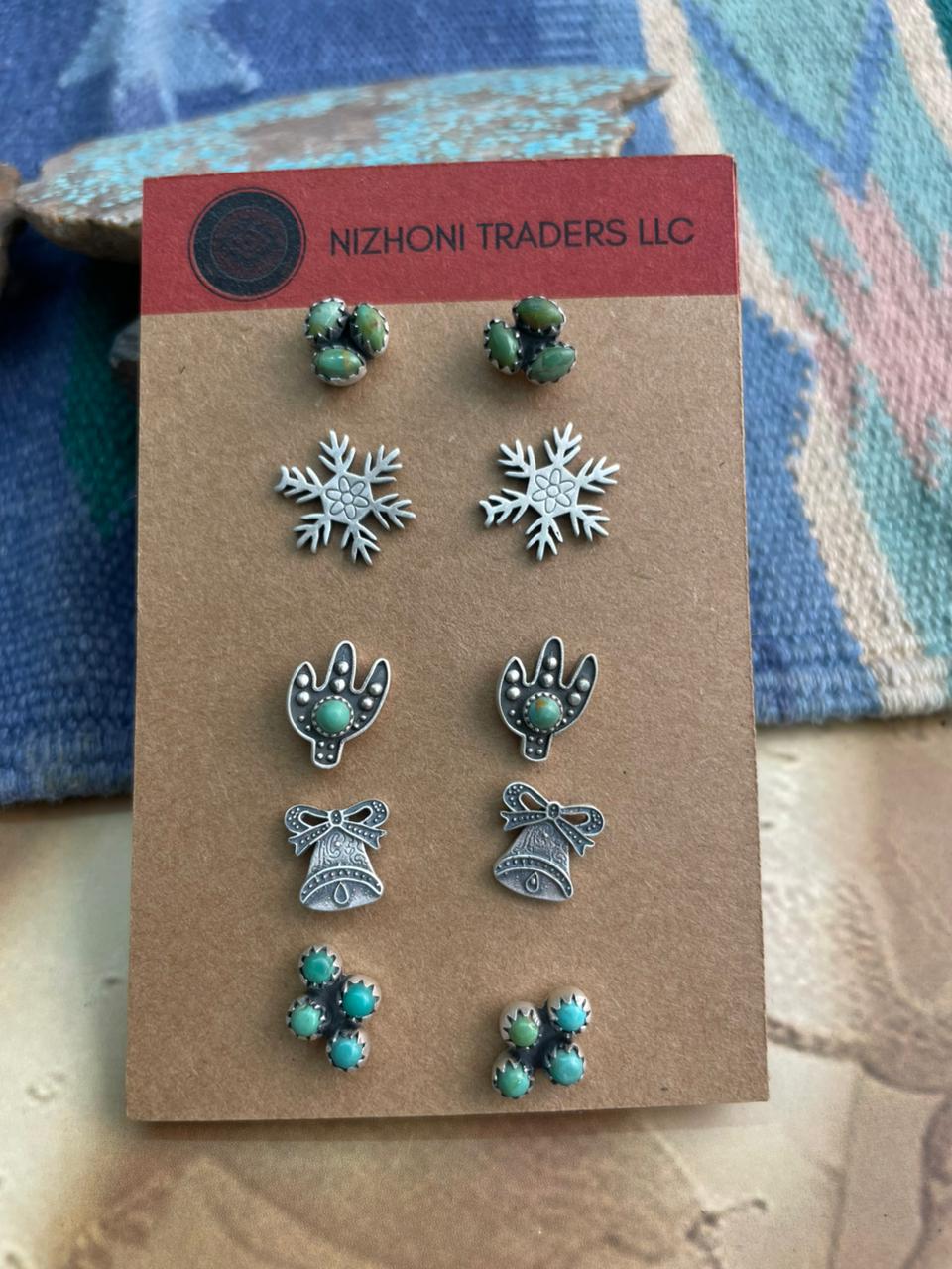 Handmade Sterling Silver Kingman Turquoise Earrings Set "Signed Nizhoni"