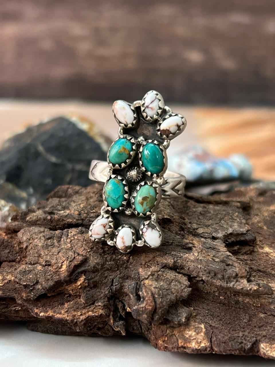 Handmade Sterling Silver Kingman with Wild Horse Magnesite Adjustable Ring "Signed Nizhoni"