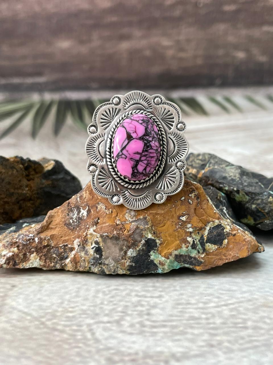 Handmade Sterling Silver Cherry Blossom Adjustable Ring "Signed Nizhoni"