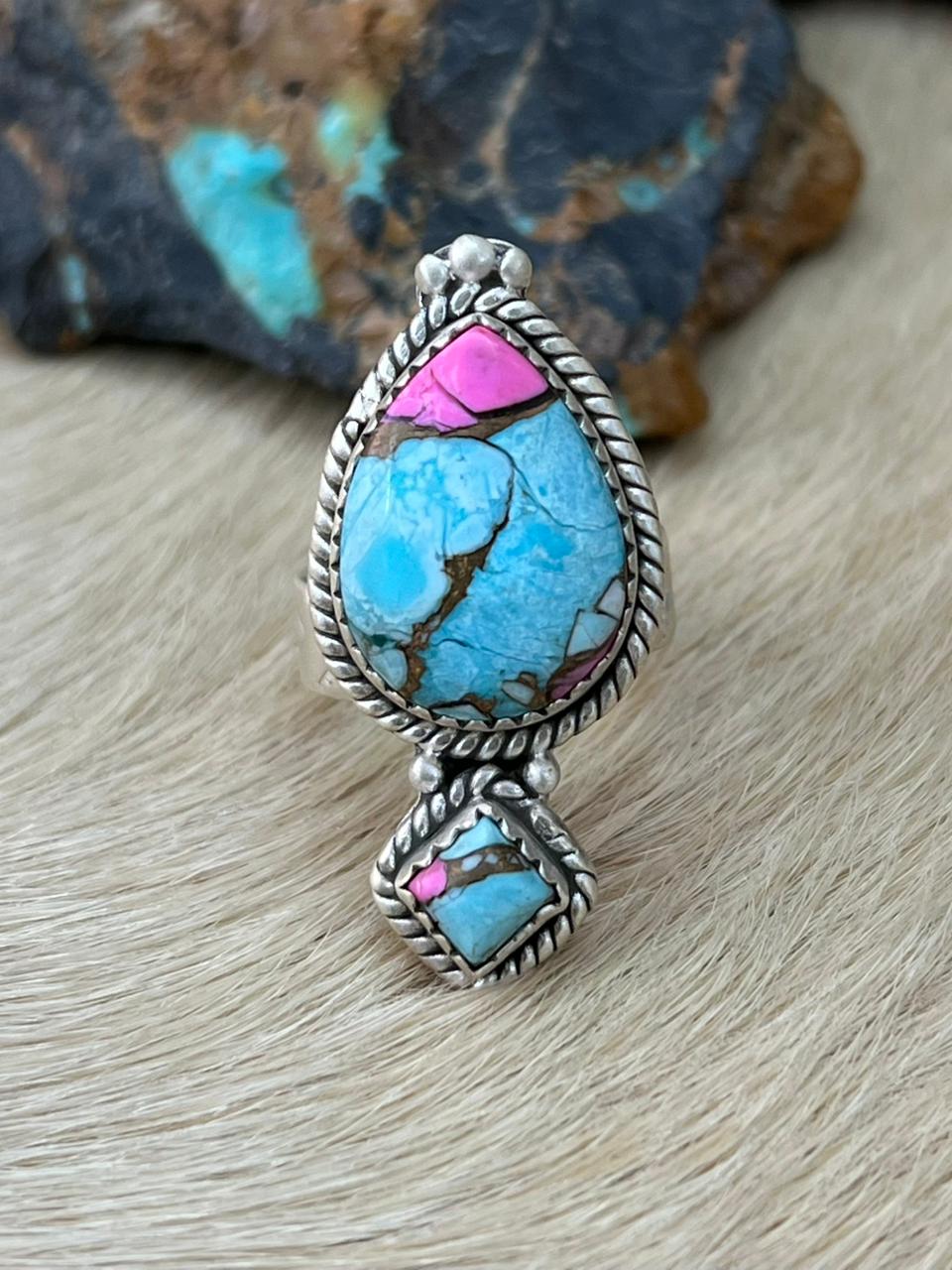 Handmade Sterling Silver Cotton Candy Adjustable Ring "Signed Nizhoni"