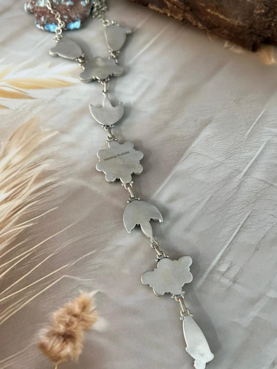 Handmade Sterling Silver Spring Collection: White Buffalo with Bumblebee & Sonoran Mountain Turquoise Necklace "Signed Nizhoni"