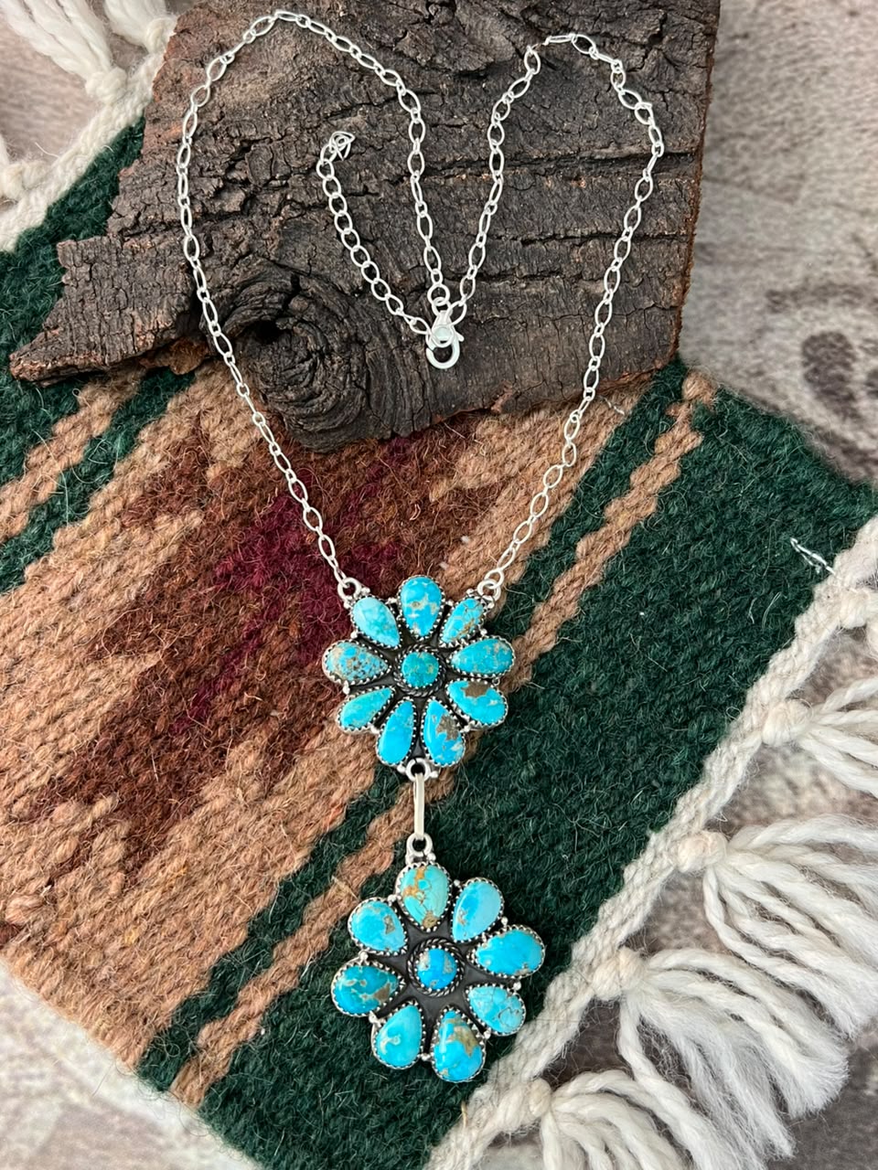 Handmade Sterling Silver Sierra Bella Turquoise Necklace Signed Nizhoni
