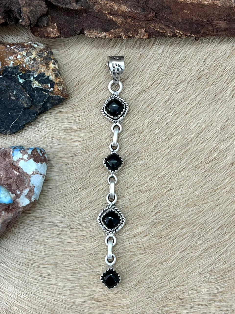 Handmade Sterling Silver Black Onyx Pendant "Signed Nizhoni"