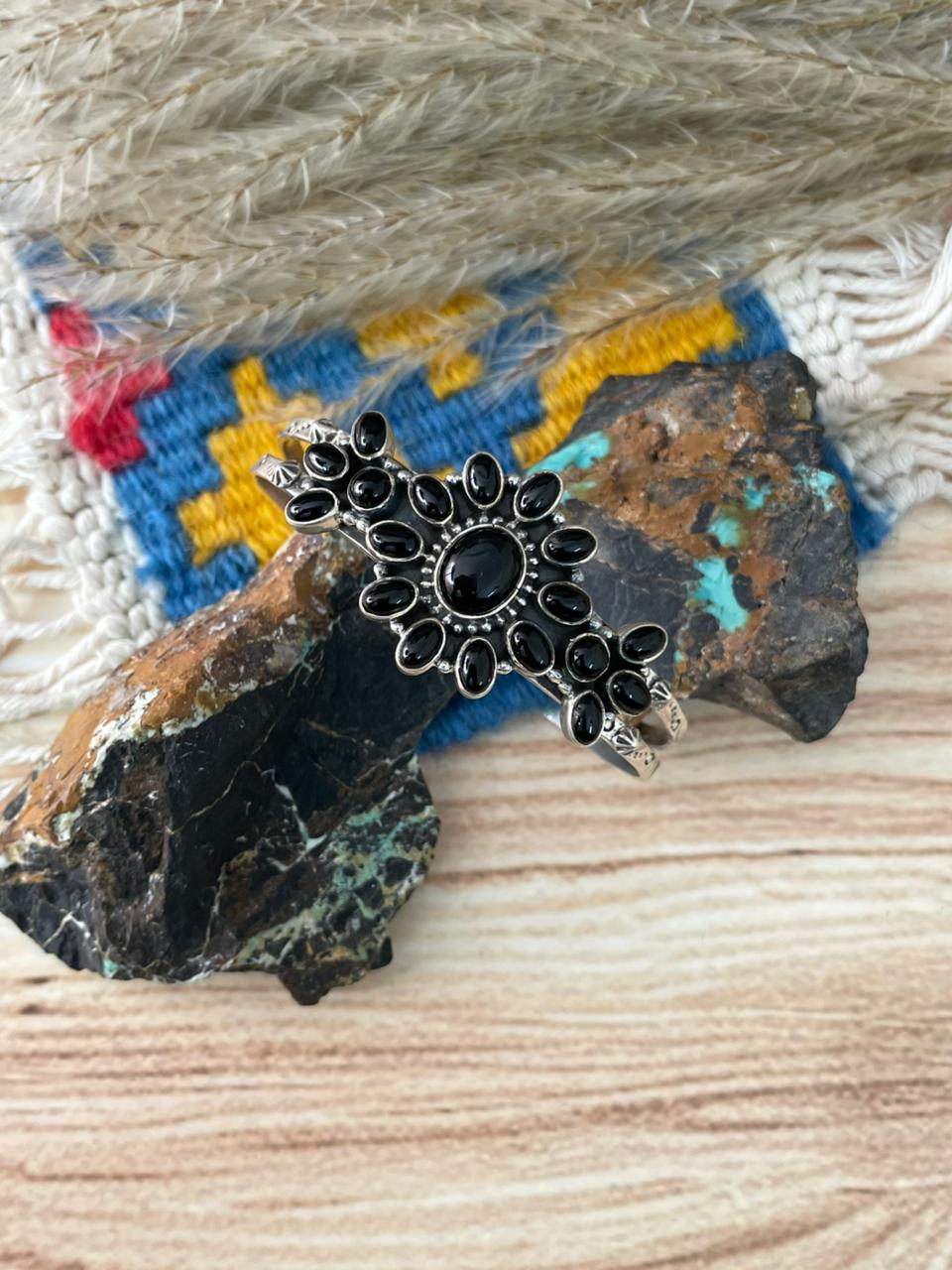 Handmade Sterling Silver Black Onyx Cuff Bracelet "Signed Nizhoni"