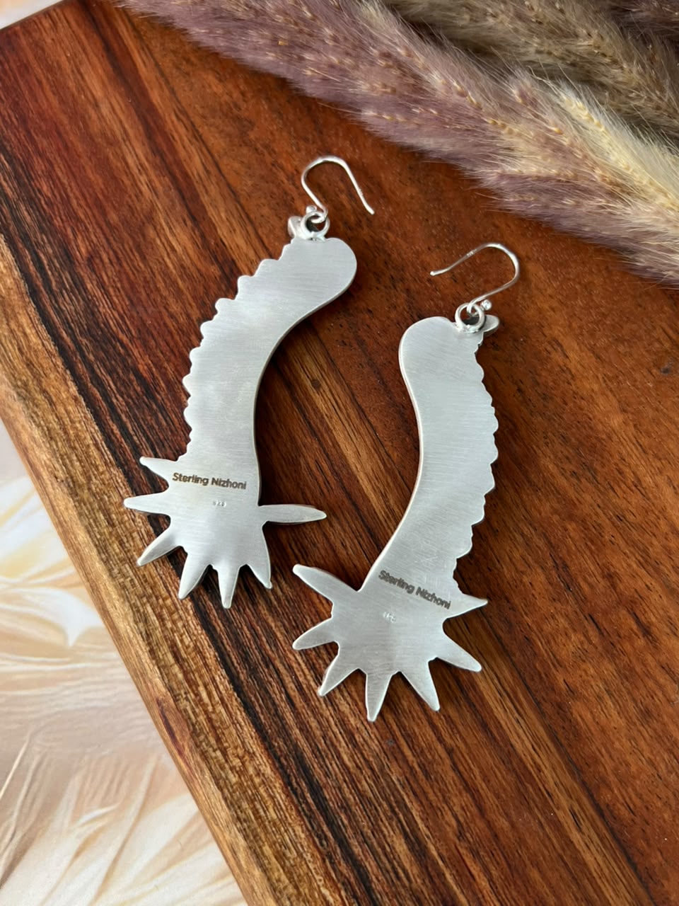 Handmade Sterling Silver Kingman Turquoise Hook Dangle Earrings Signed Nizhoni