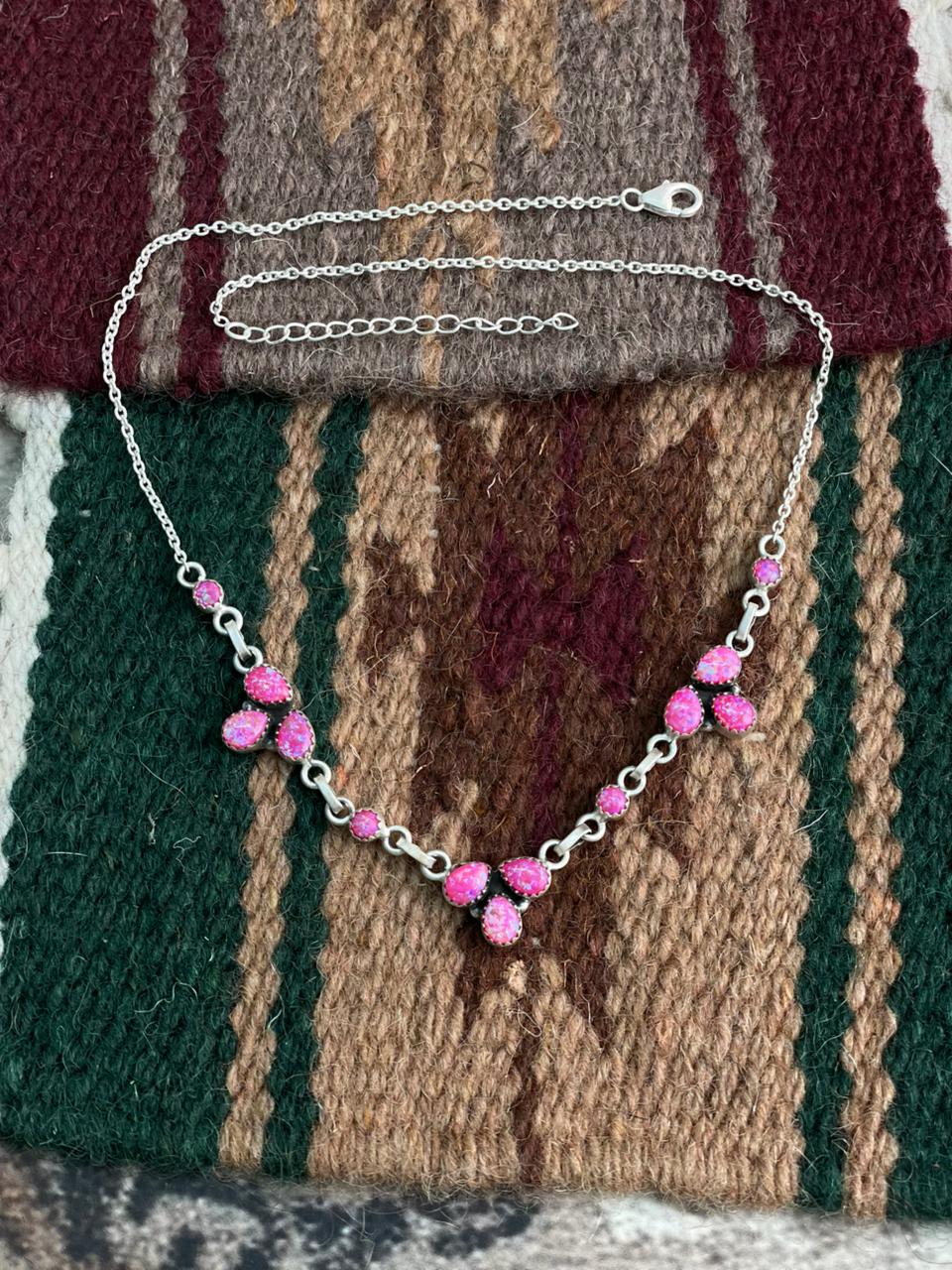 Handmade Sterling Silver Hot Pink Necklace "Signed Nizhoni"