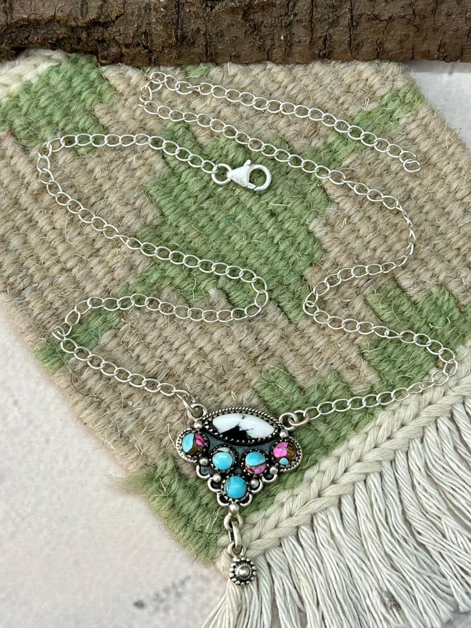 Handmade Sterling Silver Cotton Candy with White Buffalo Necklace "Signed Nizhoni"