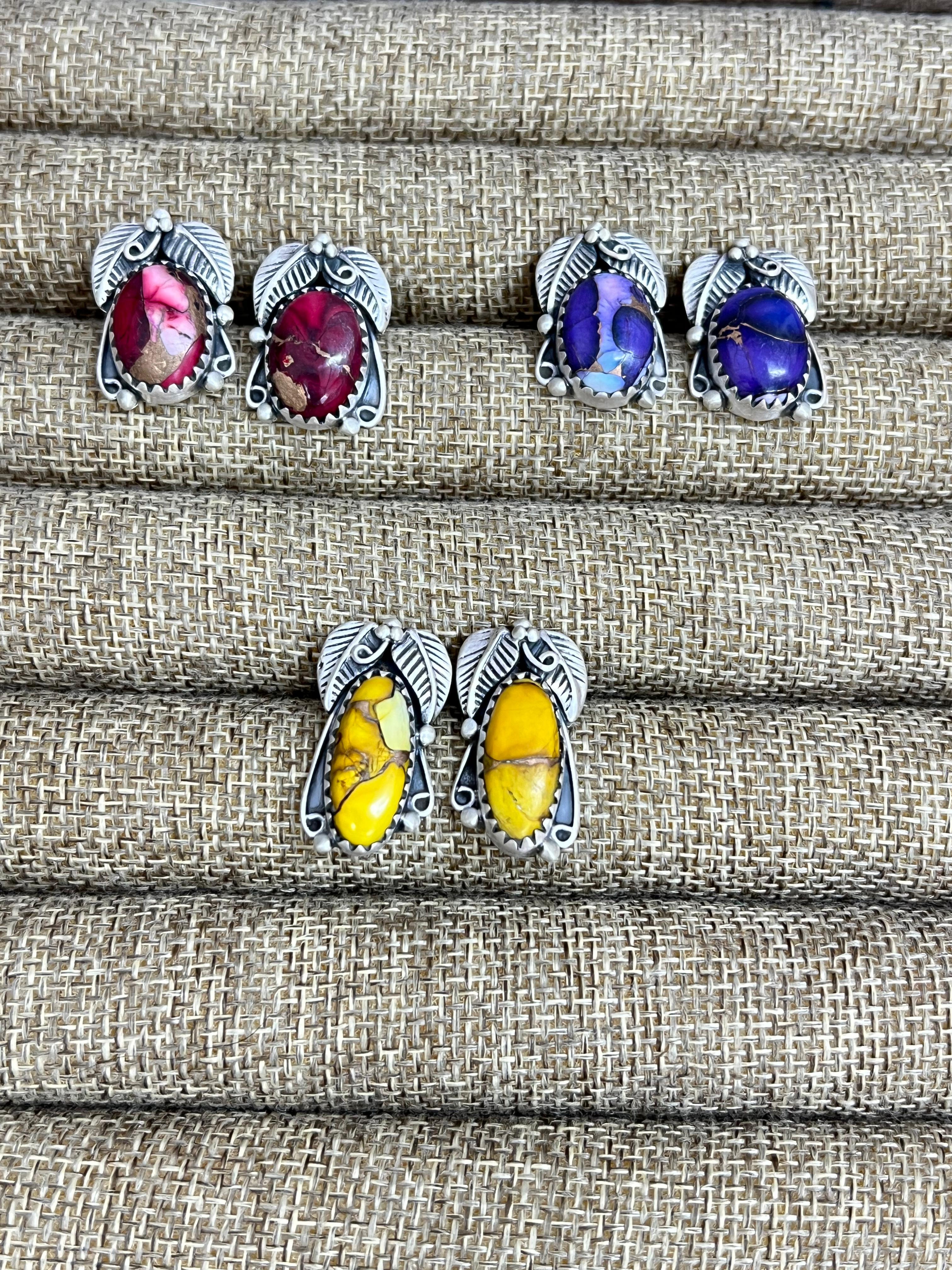 Handmade Sterling Silver Multi Stone Studs, Signed Nizhoni
